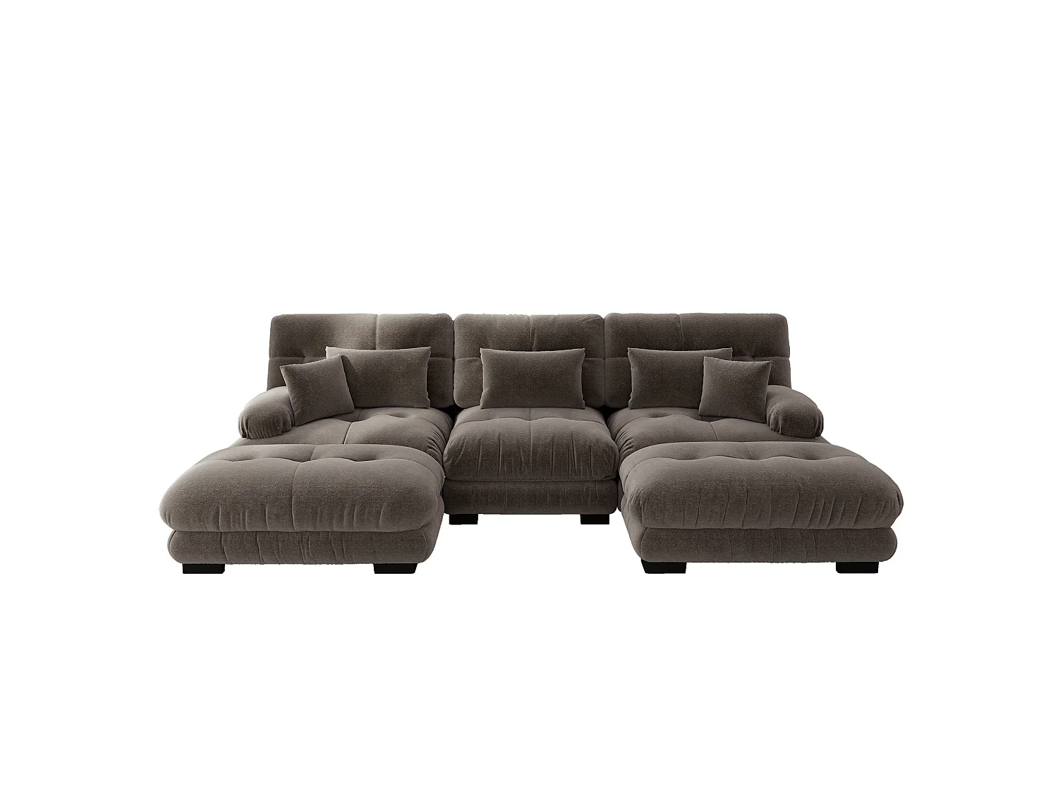 Canapé modulable 3 places 313 cm avec 2 poufs - Tissu chenille marron