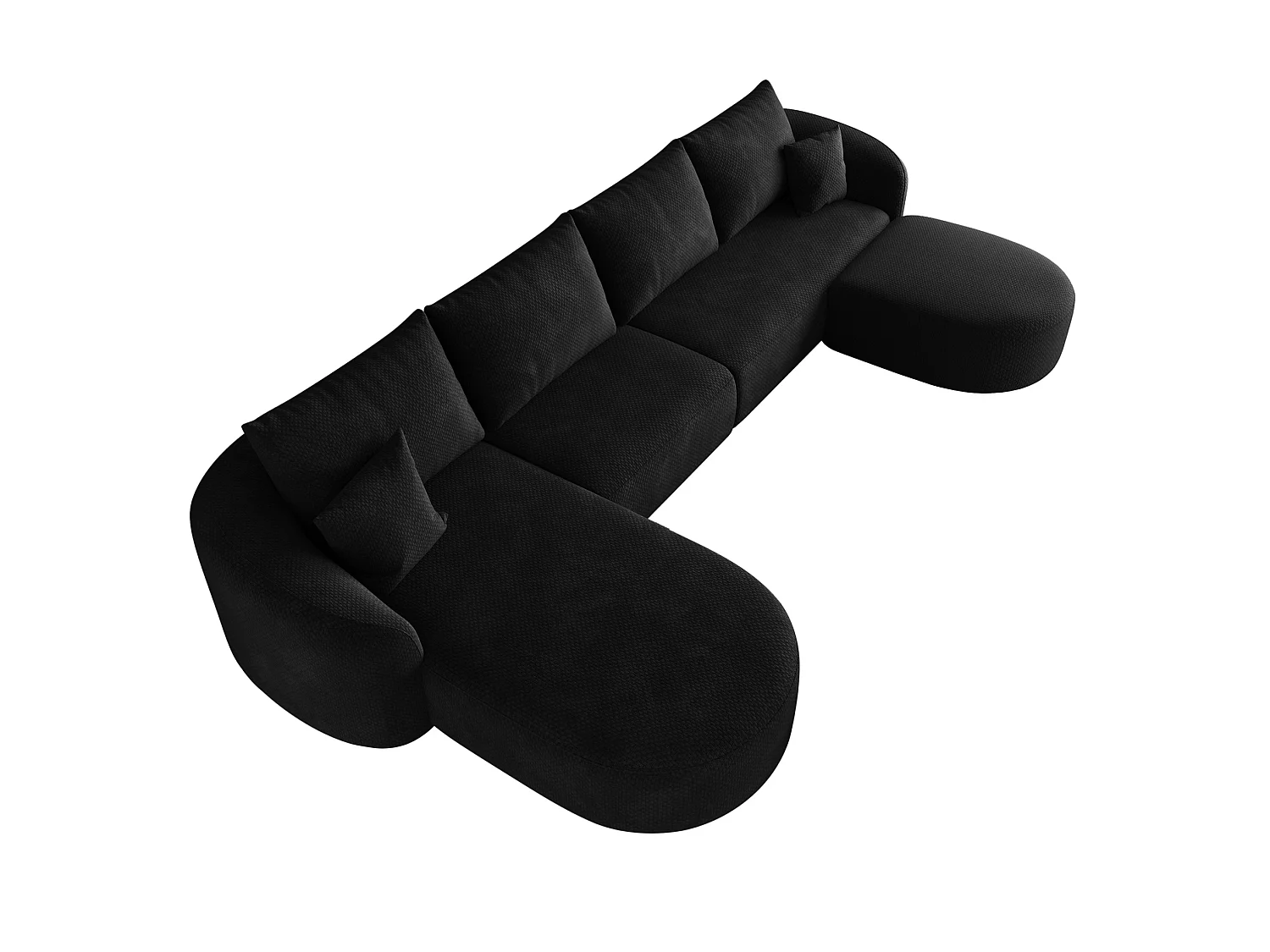 Canapé d'angle modulable 4 places 336 cm avec pouf - Tissu chenille noir
