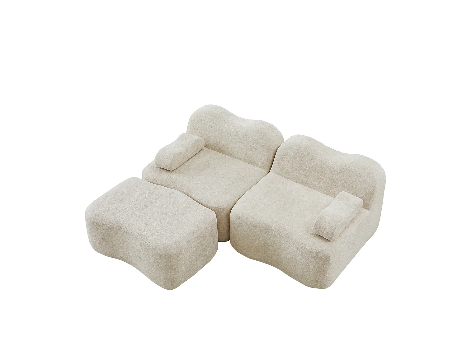 Sofá modular de 2 plazas de terciopelo con otomana - Forma ondulada - Beige