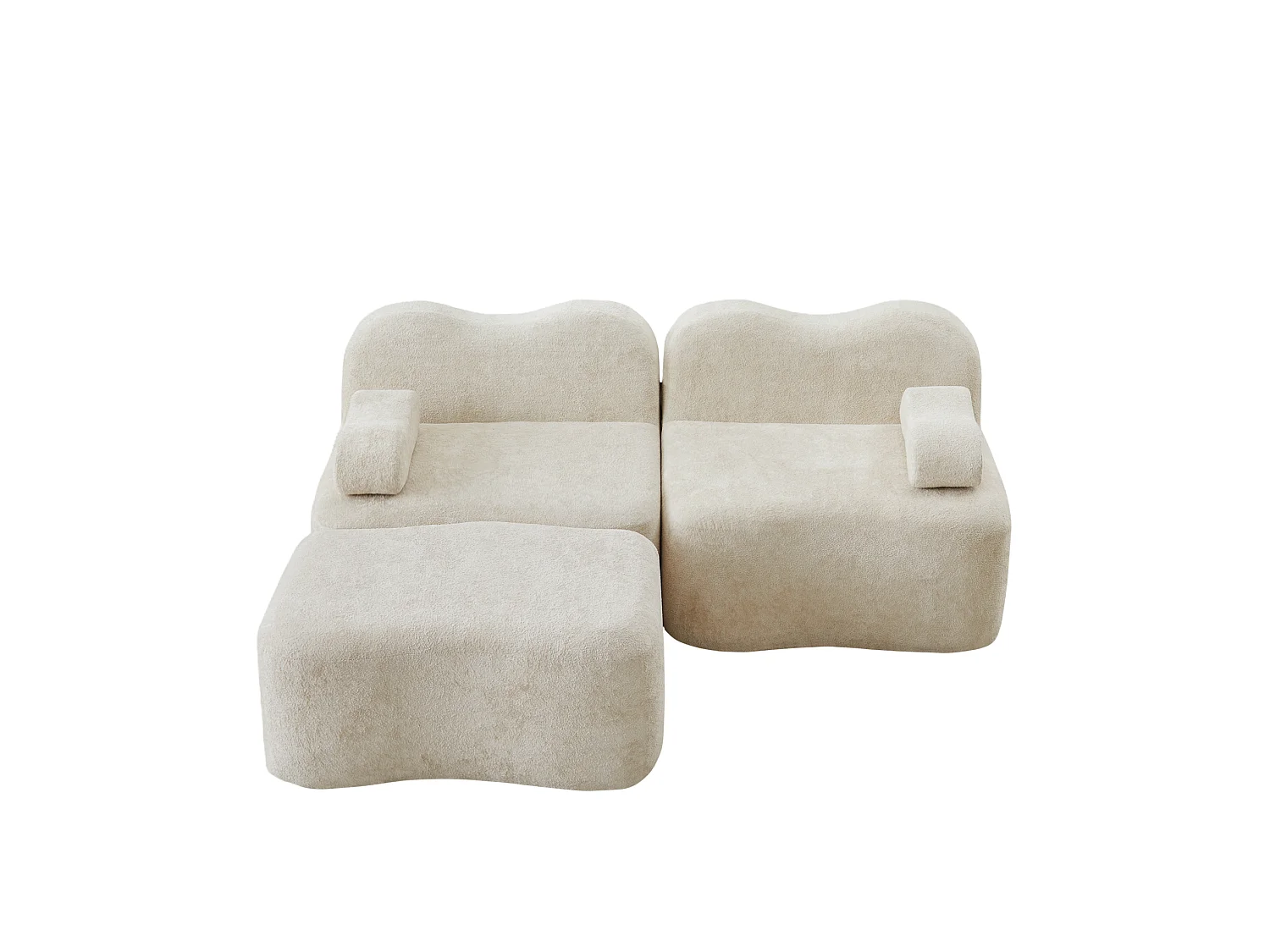 Sofá modular de 2 plazas de terciopelo con otomana - Forma ondulada - Beige