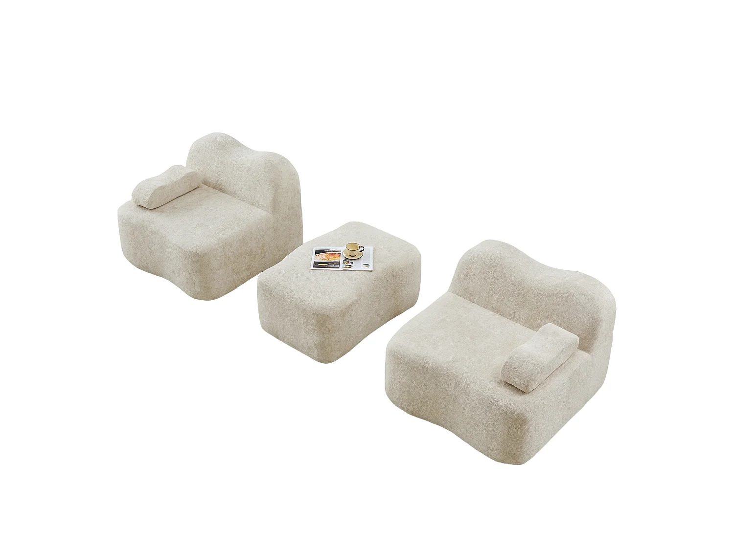 Sofá modular de 2 plazas de terciopelo con otomana - Forma ondulada - Beige