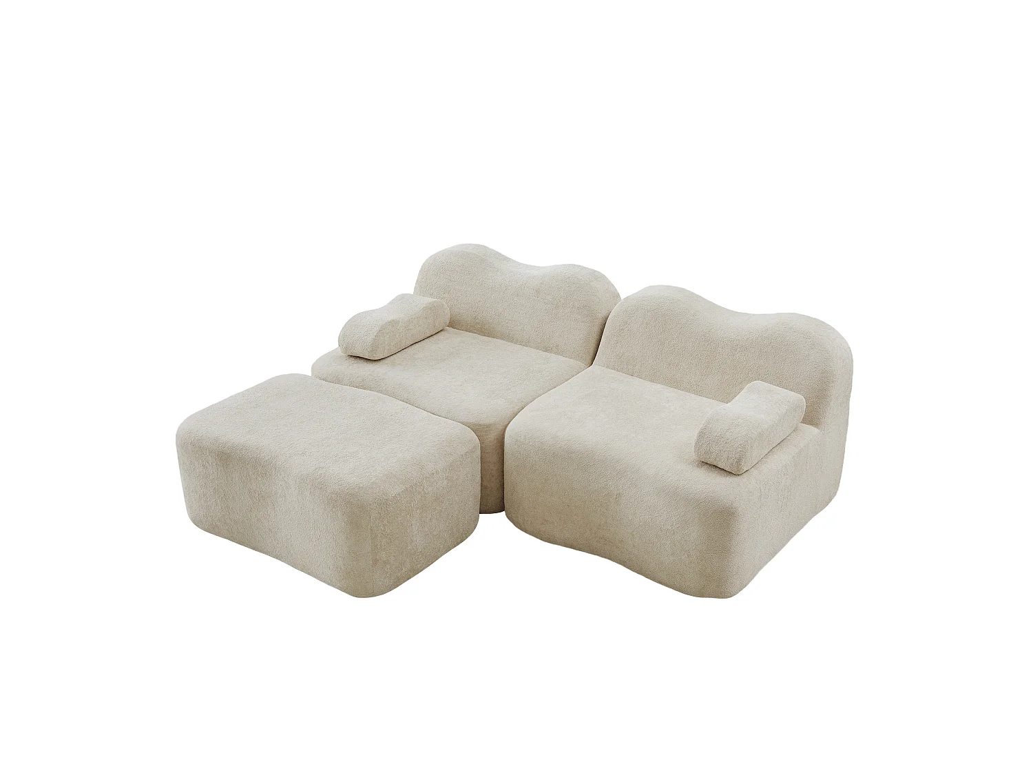Sofá modular de 2 plazas de terciopelo con otomana - Forma ondulada - Beige