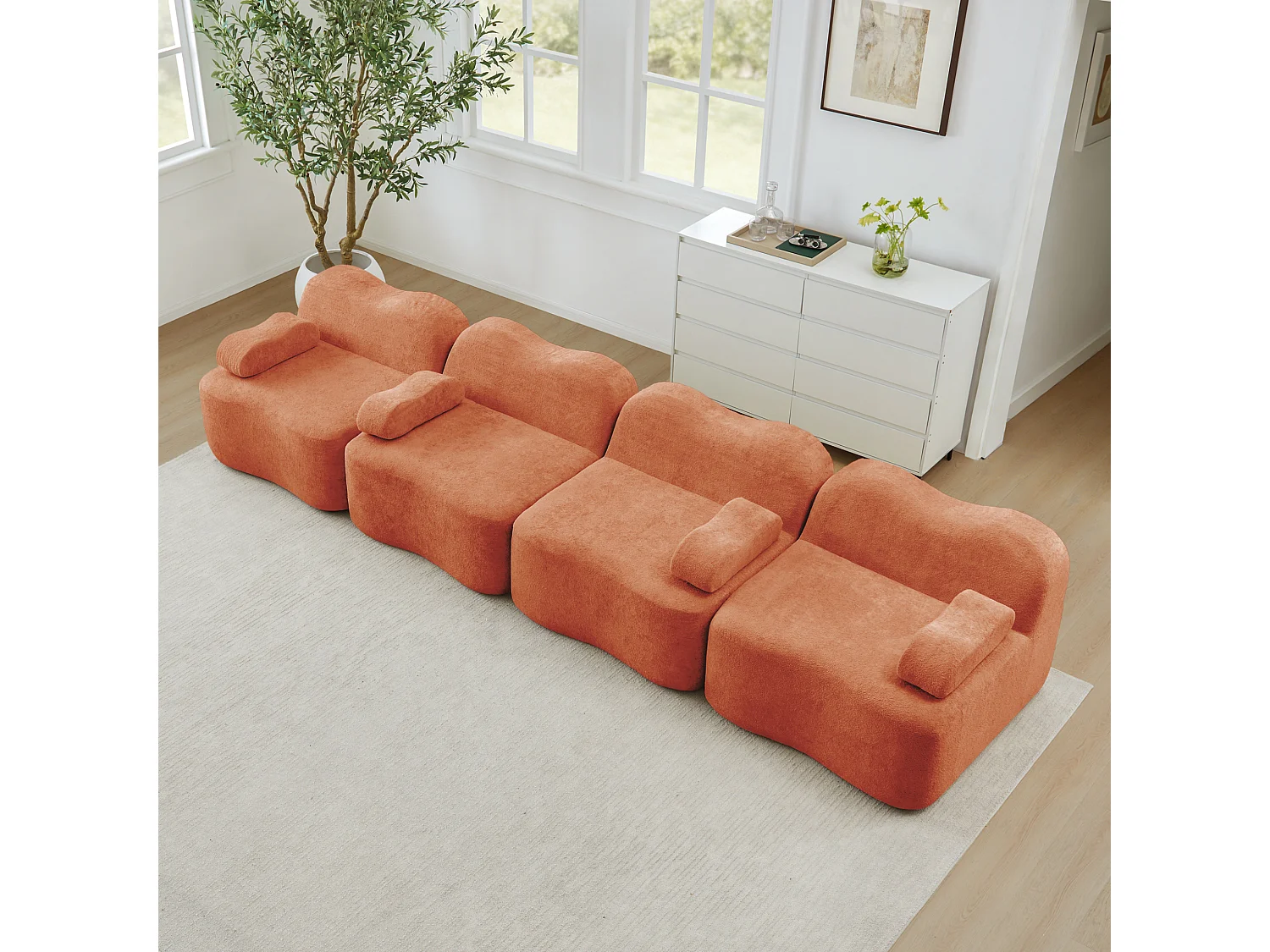 Modulaire 4-zitsbank, 384 cm, in fluweel - Oranje