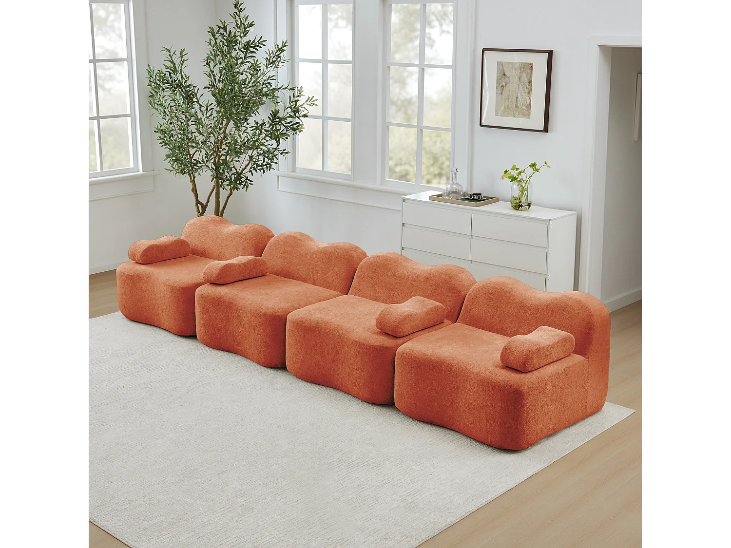 Modulaire 4-zitsbank, 384 cm, in fluweel - Oranje