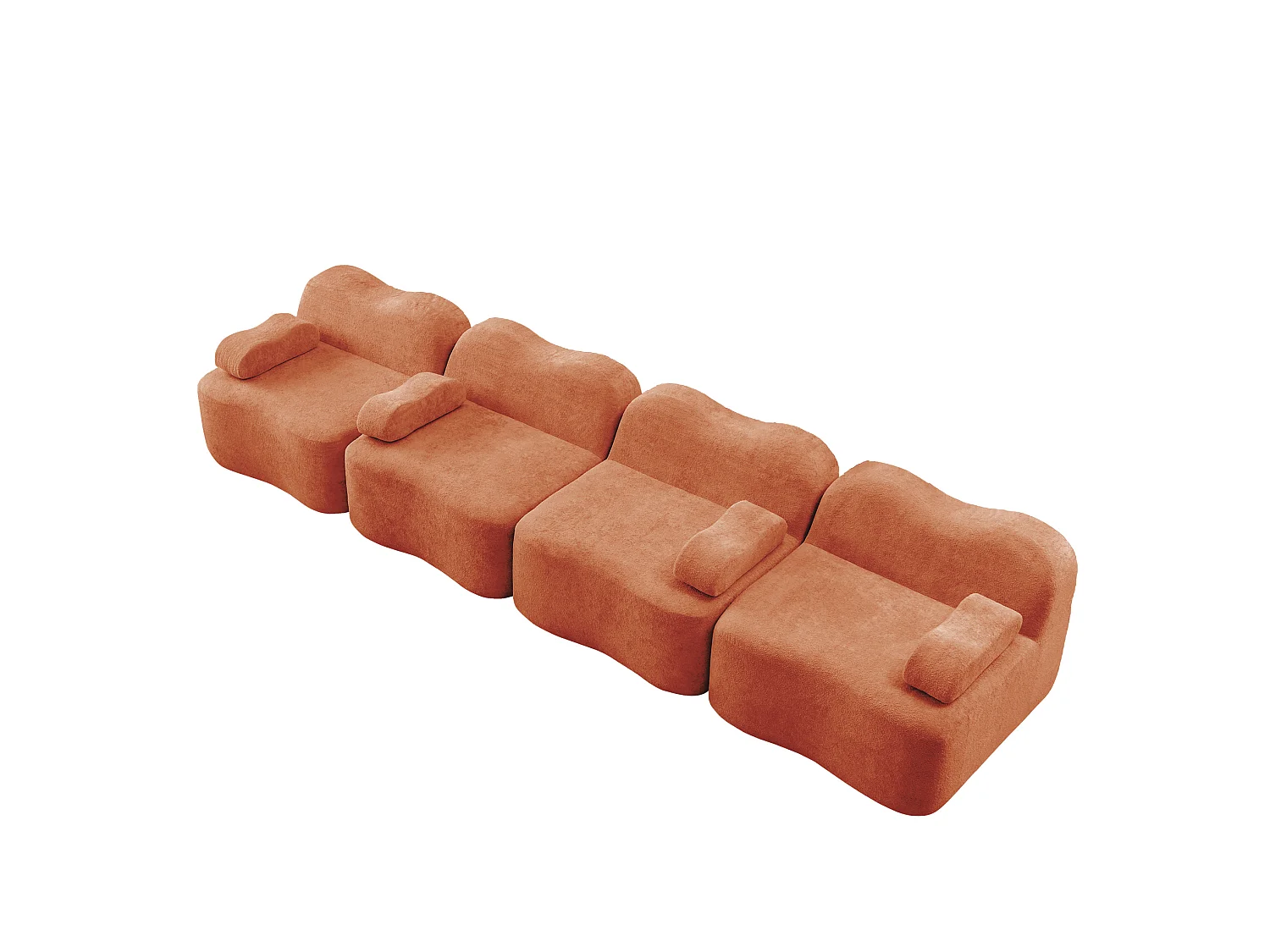 Modulaire 4-zitsbank, 384 cm, in fluweel - Oranje