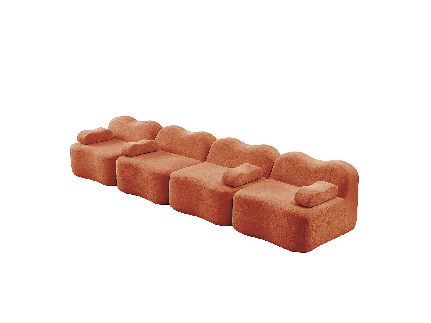 Modulaire 4-zitsbank, 384 cm, in fluweel - Oranje