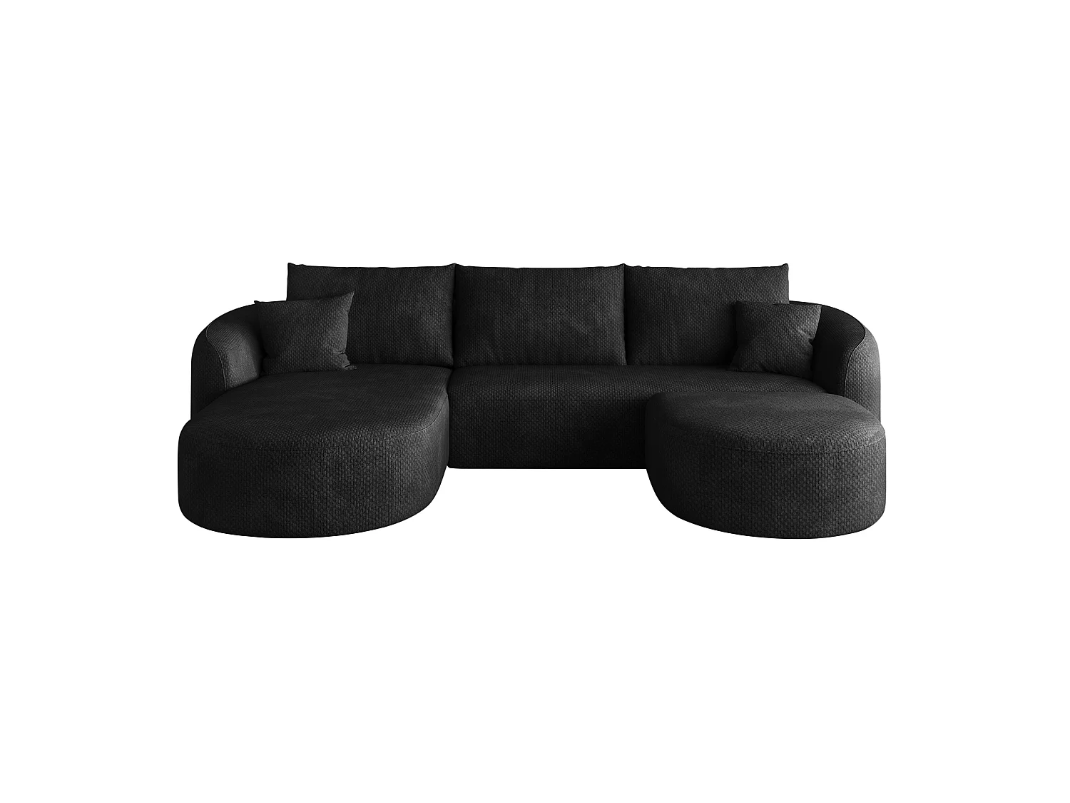 Modulaire 3-zits hoekbank, 266 cm, met poef - Zwarte chenille stof