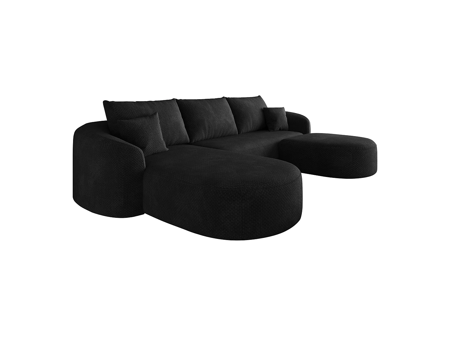 Modulaire 3-zits hoekbank, 266 cm, met poef - Zwarte chenille stof
