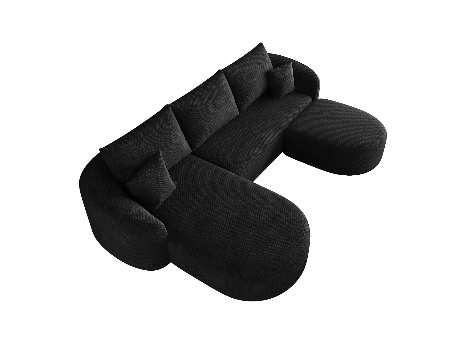 Modulaire 3-zits hoekbank, 266 cm, met poef - Zwarte chenille stof