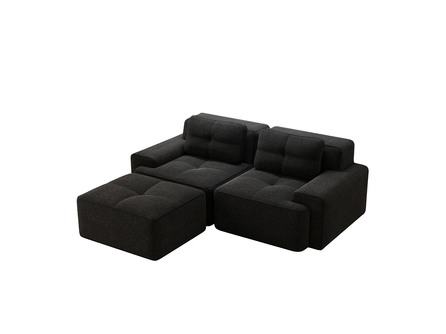 Sofá modular de 2 plazas de pana con otomana - Negro