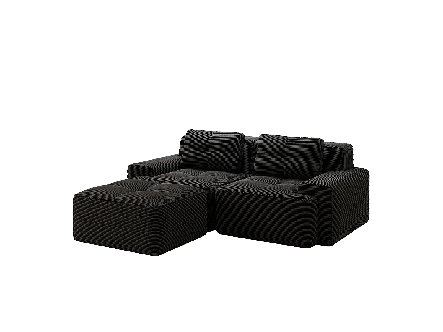 Sofá modular de 2 plazas de pana con otomana - Negro