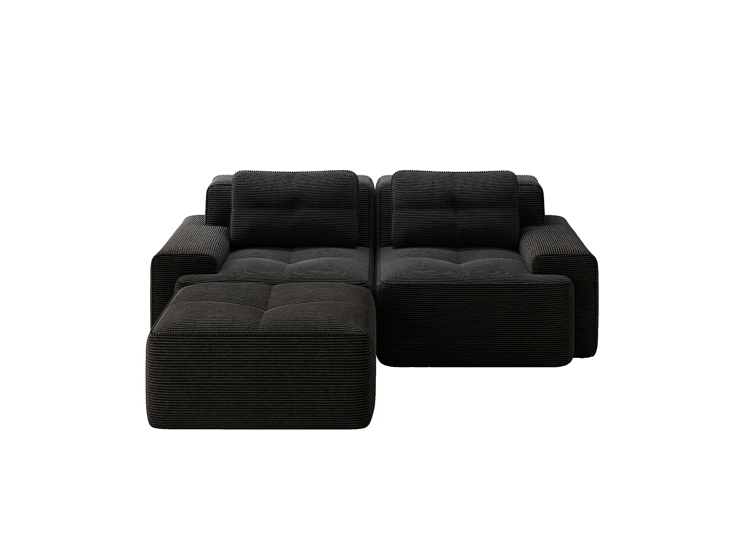 Sofá modular de 2 plazas de pana con otomana - Negro