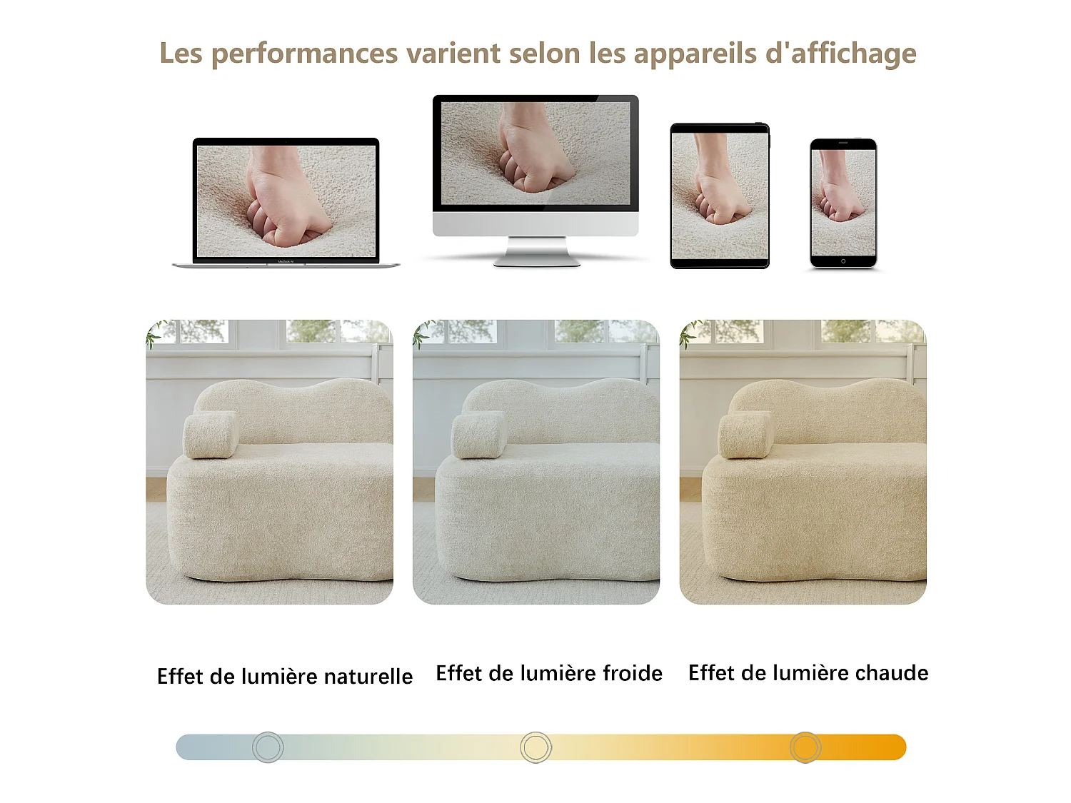 Divano componibile a 2 posti in velluto con 2 pouf - Design ondulato - Beige
