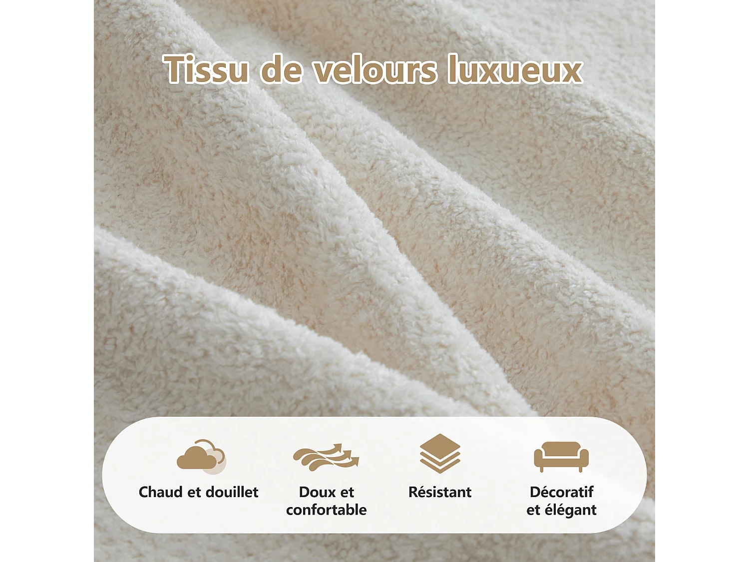 Divano componibile a 2 posti in velluto con 2 pouf - Design ondulato - Beige