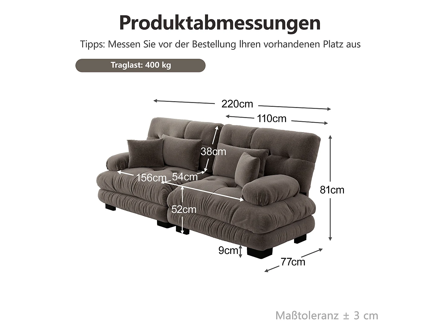 Modulaire 2-zitsbank van chenille met kussens - Bruin