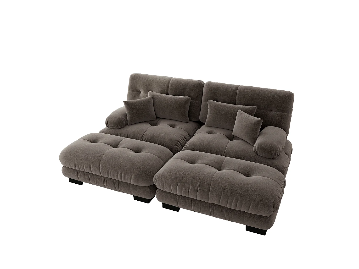 Modulaire 2-zitsbank van chenille met kussens - Bruin