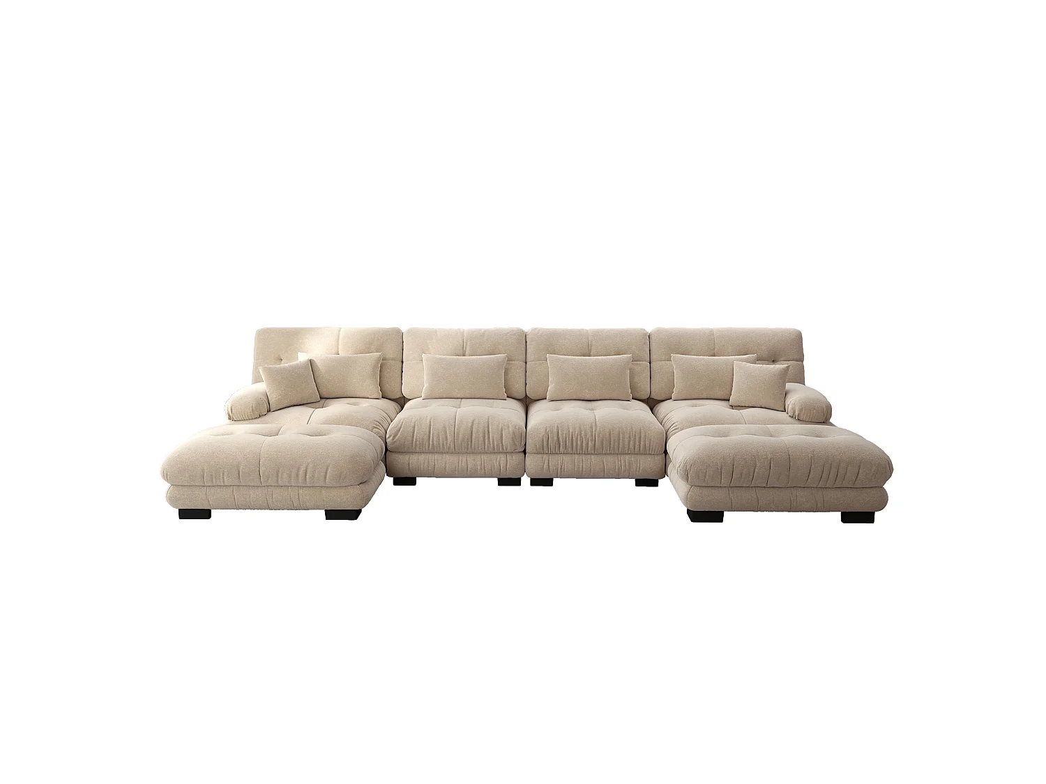 Sofá esquinero modular en forma de U de 4 plazas, 406 cm, de chenilla con 2 otomanas - Marrón claro