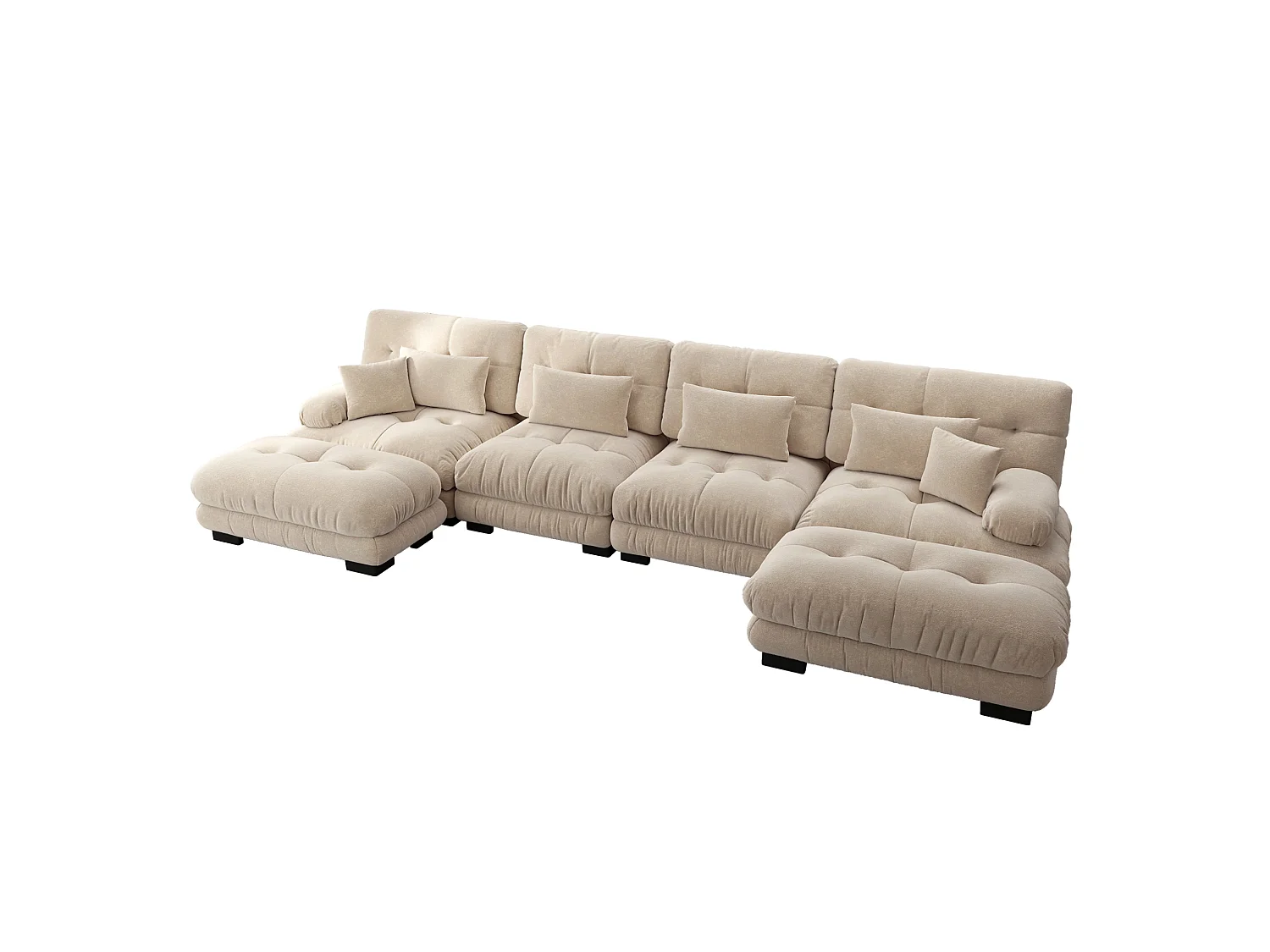 Sofá esquinero modular en forma de U de 4 plazas, 406 cm, de chenilla con 2 otomanas - Marrón claro