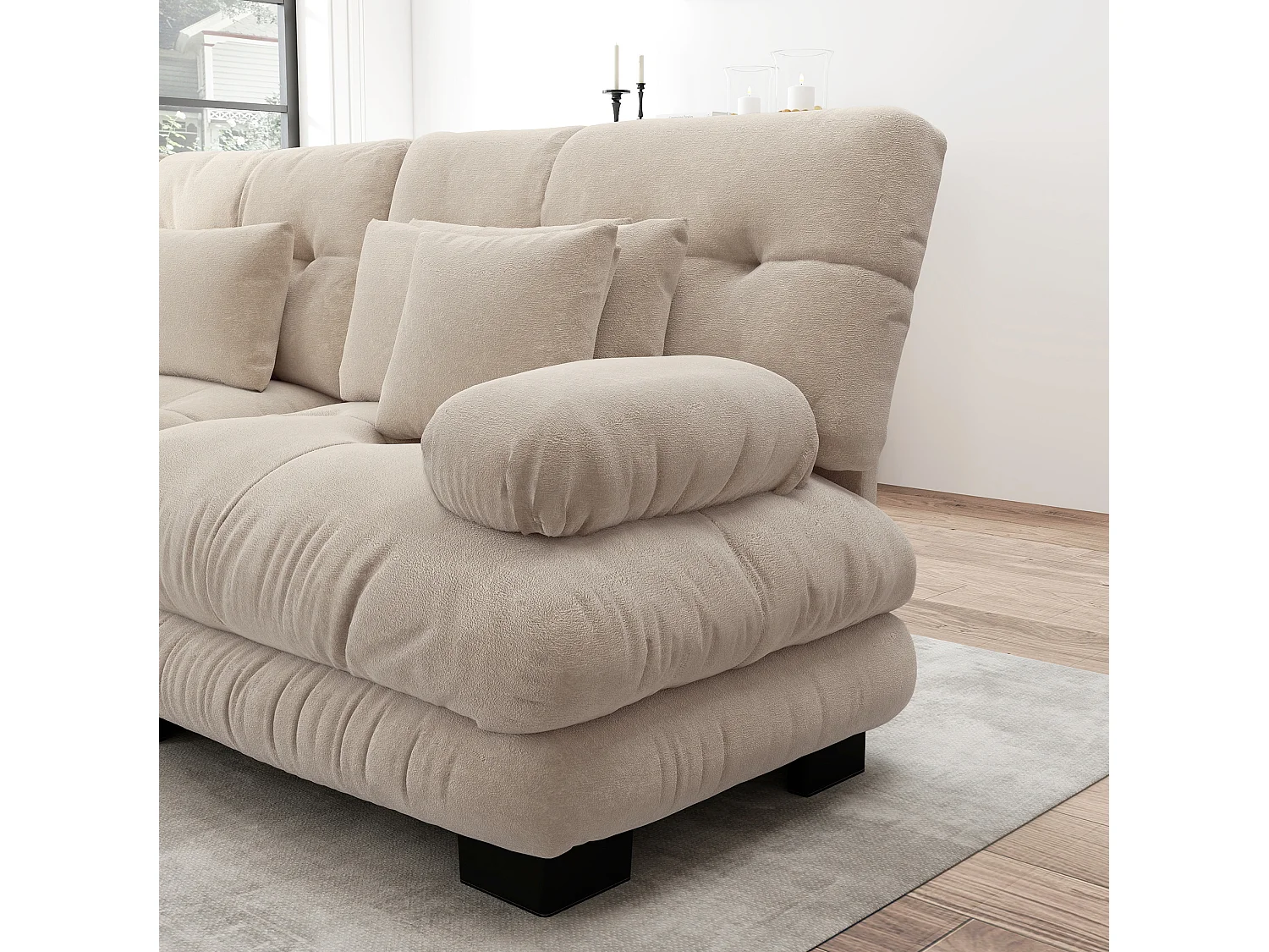 Sofá esquinero modular en forma de U de 4 plazas, 406 cm, de chenilla con 2 otomanas - Marrón claro