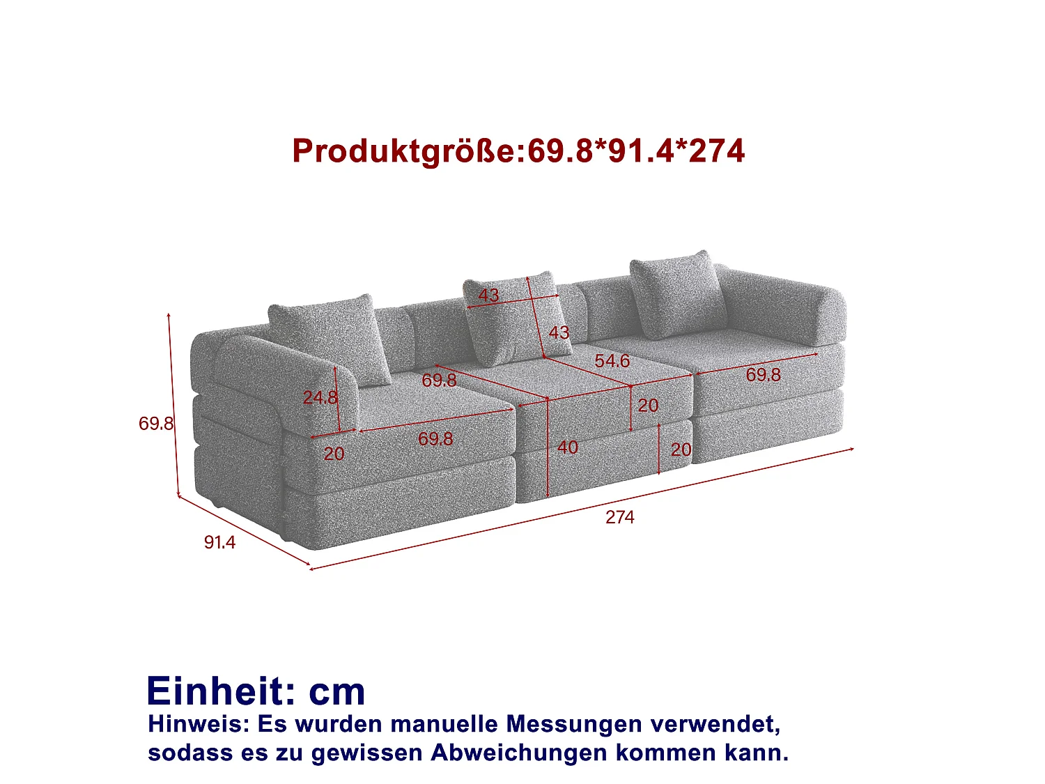 Sofá convertible modular de 3 plazas de chenilla con almacenamiento - Verde