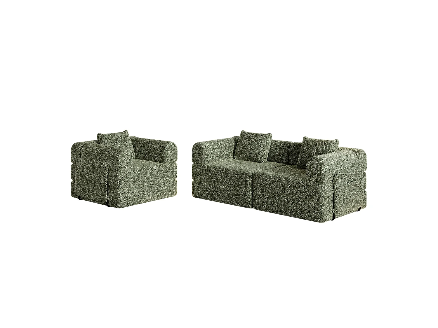 Sofá convertible modular de 3 plazas de chenilla con almacenamiento - Verde