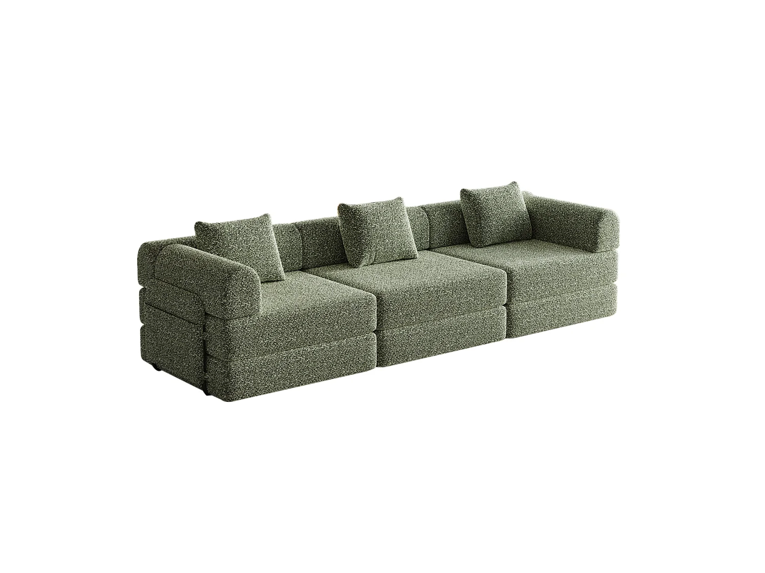 Sofá convertible modular de 3 plazas de chenilla con almacenamiento - Verde