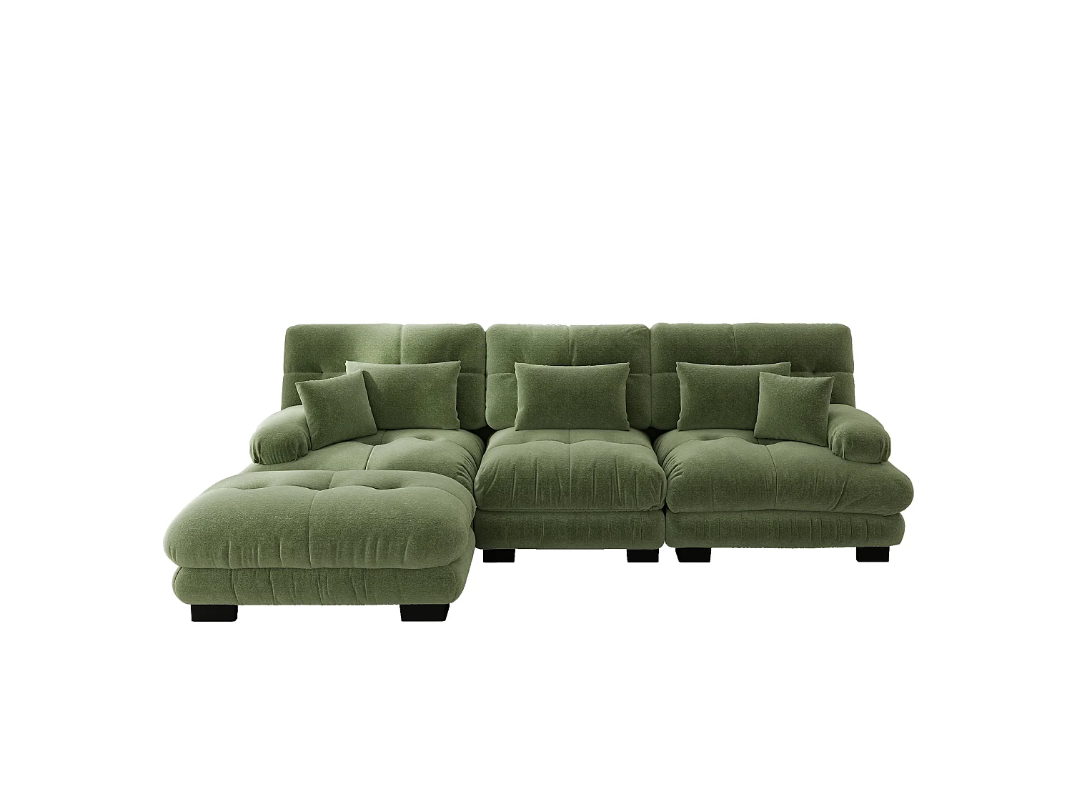 Canapé modulable 3 places 313 cm avec pouf - Tissu chenille vert