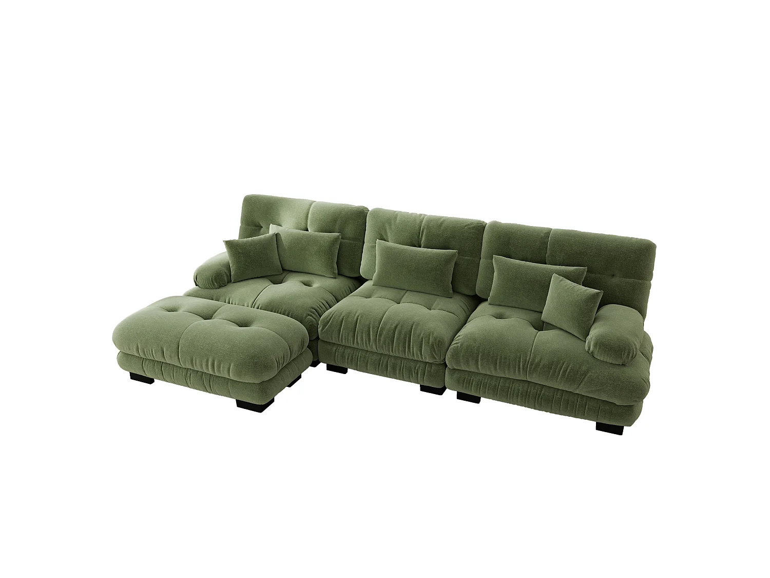 Canapé modulable 3 places 313 cm avec pouf - Tissu chenille vert