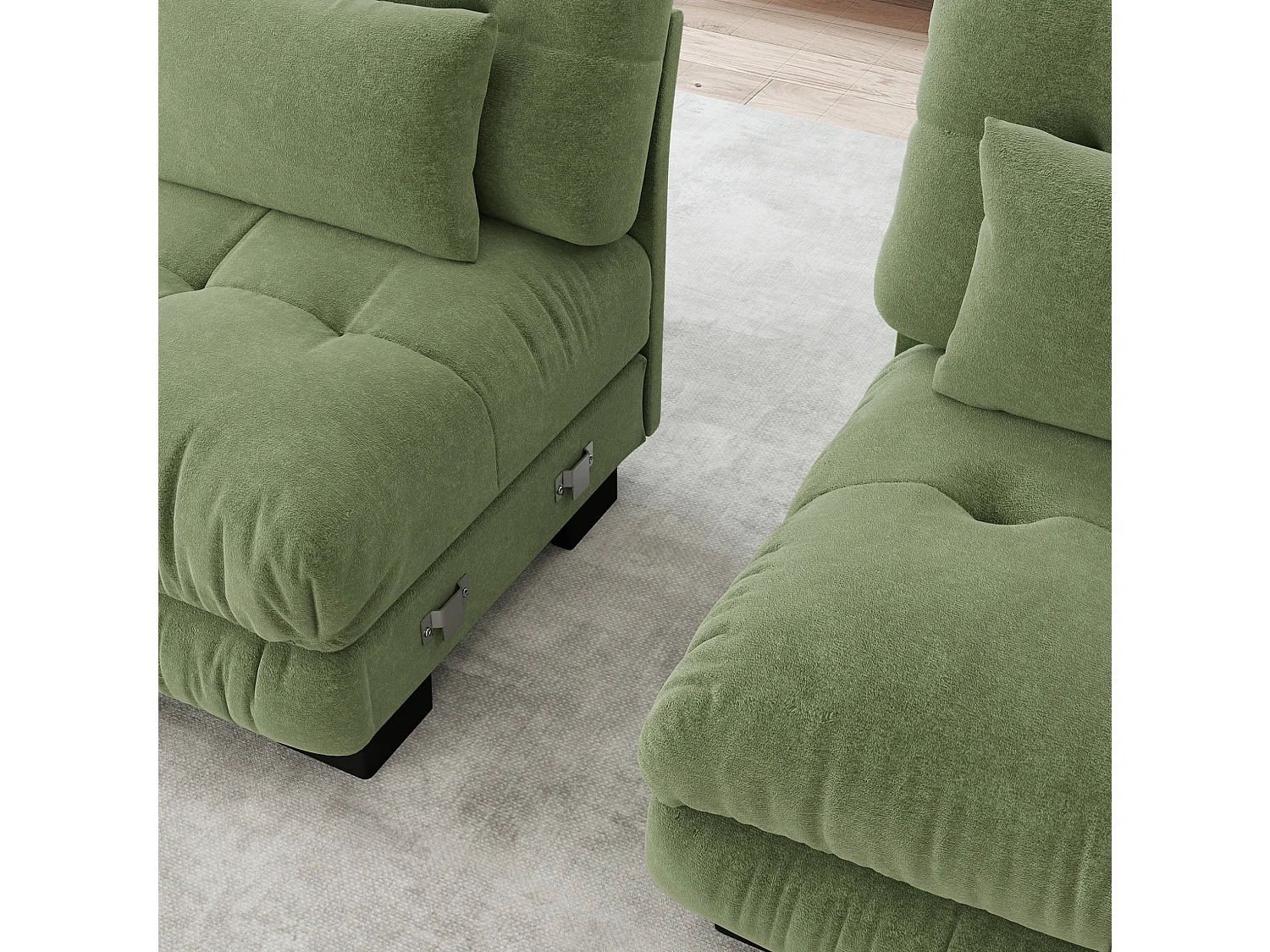 Canapé modulable 3 places 313 cm avec pouf - Tissu chenille vert