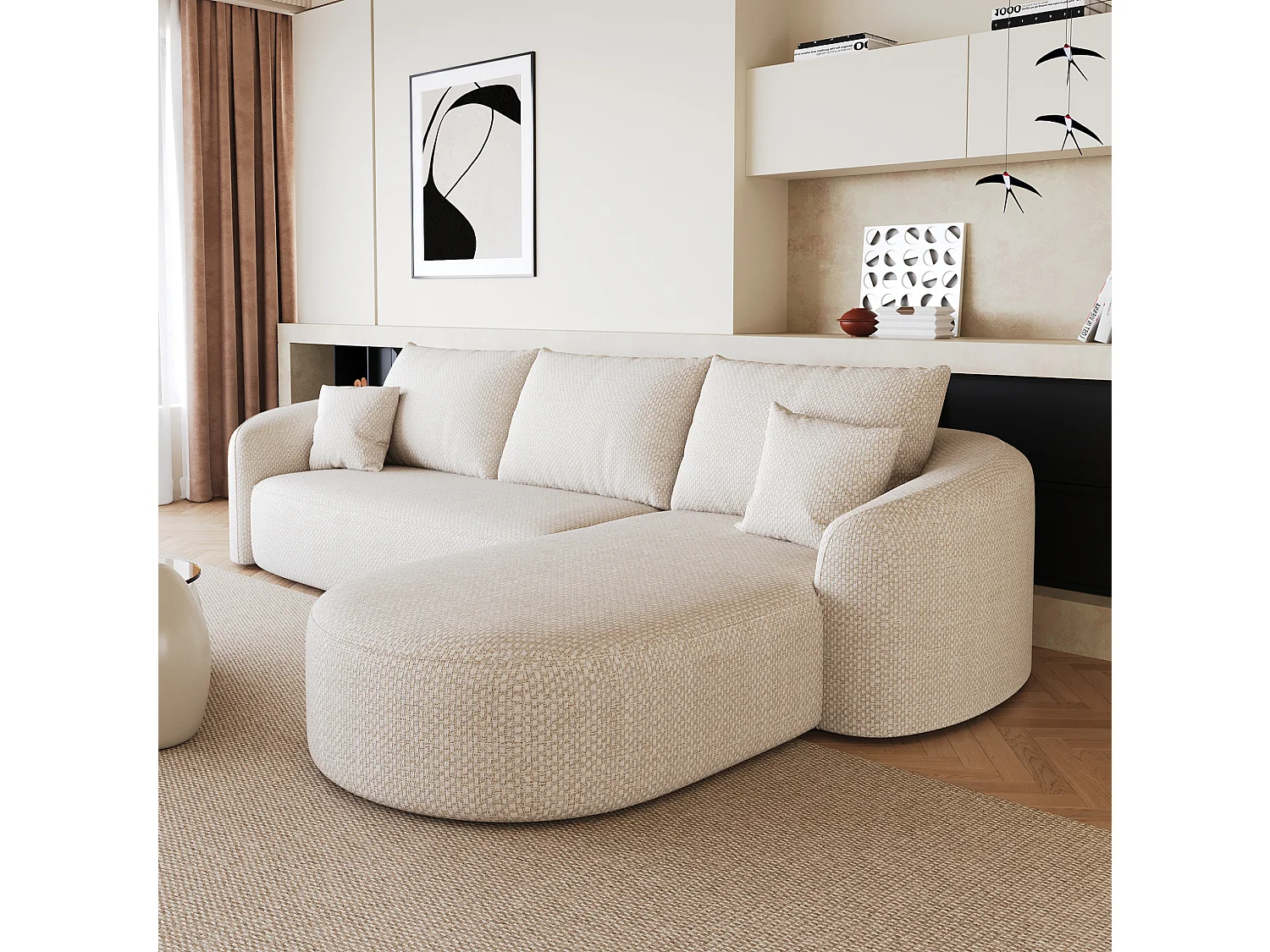 Canapé d'angle modulable en L 3 places en chenille - Sans montage - Blanc