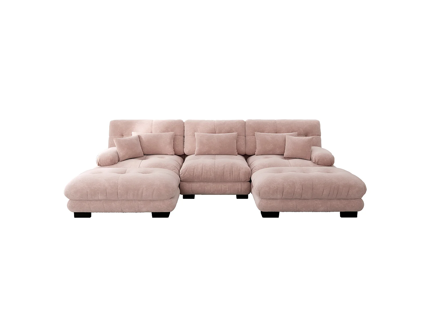 Canapé modulable 3 places 313 cm avec 2 poufs - Tissu chenille rose