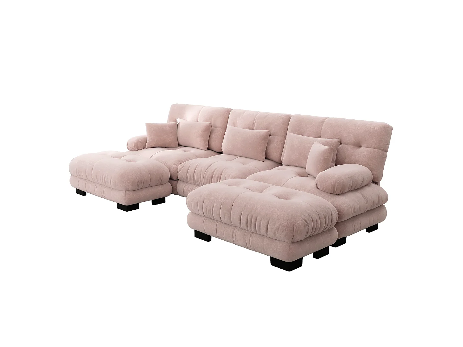 Canapé modulable 3 places 313 cm avec 2 poufs - Tissu chenille rose