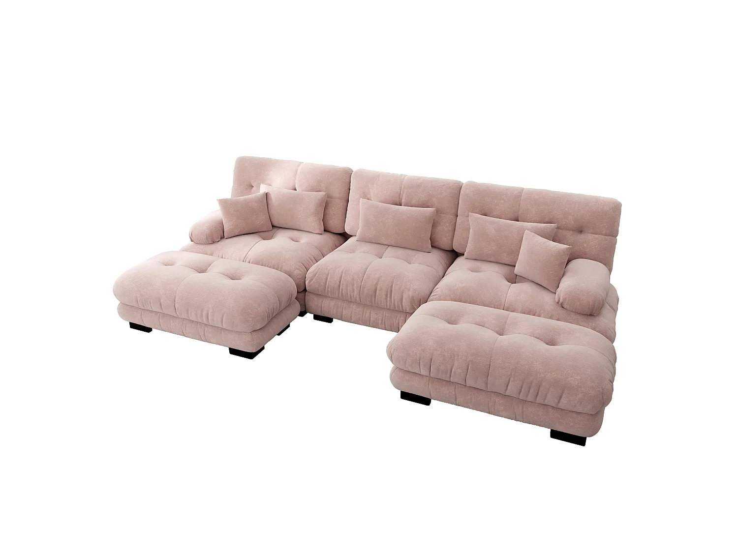 Canapé modulable 3 places 313 cm avec 2 poufs - Tissu chenille rose