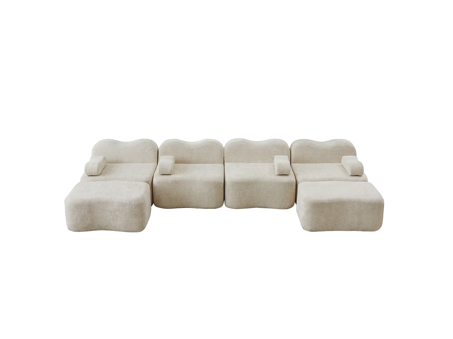 Sofá modular de 4 plazas, 384 cm, en terciopelo con 2 otomanas - Beige