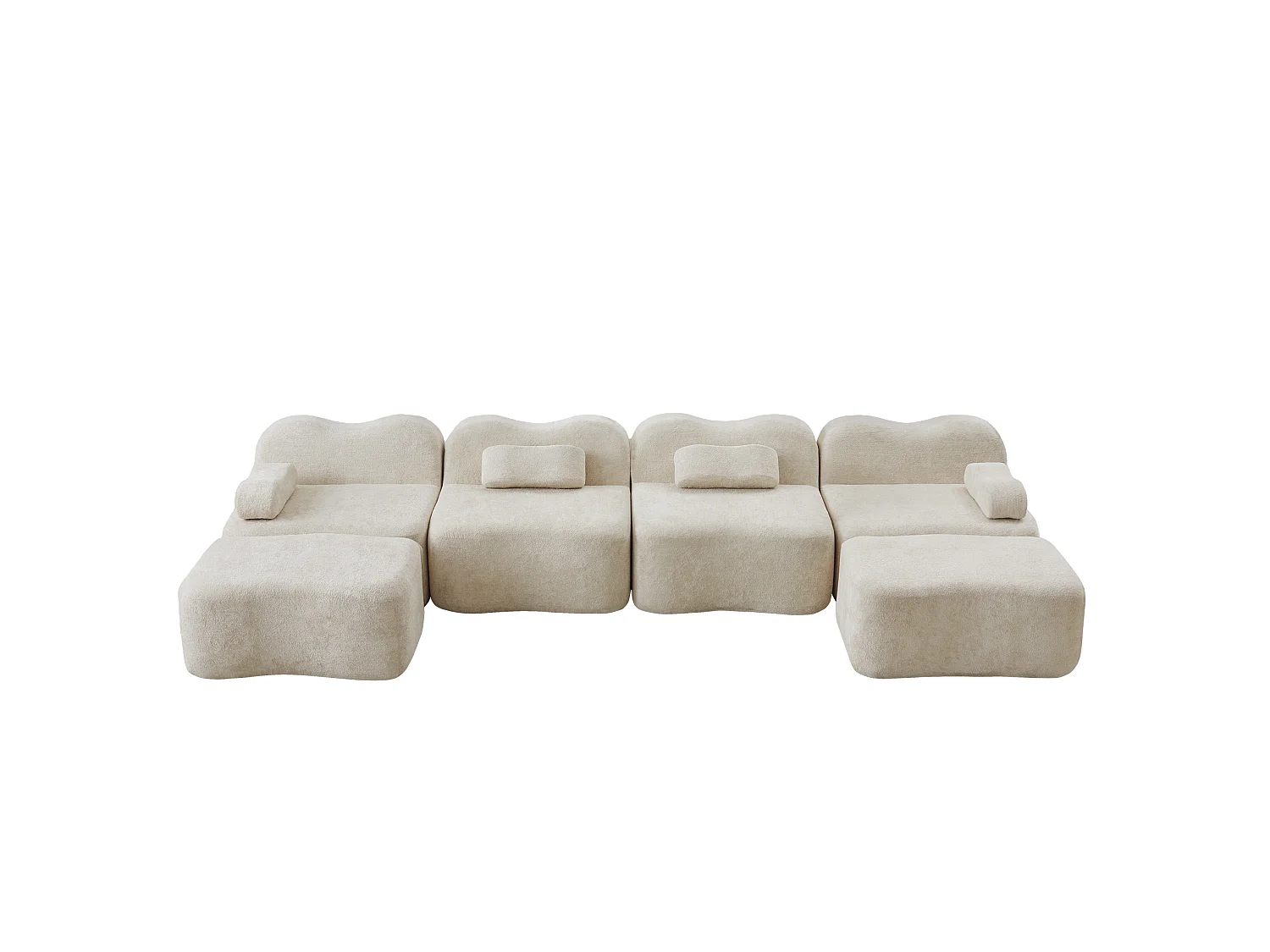Sofá modular de 4 plazas, 384 cm, en terciopelo con 2 otomanas - Beige