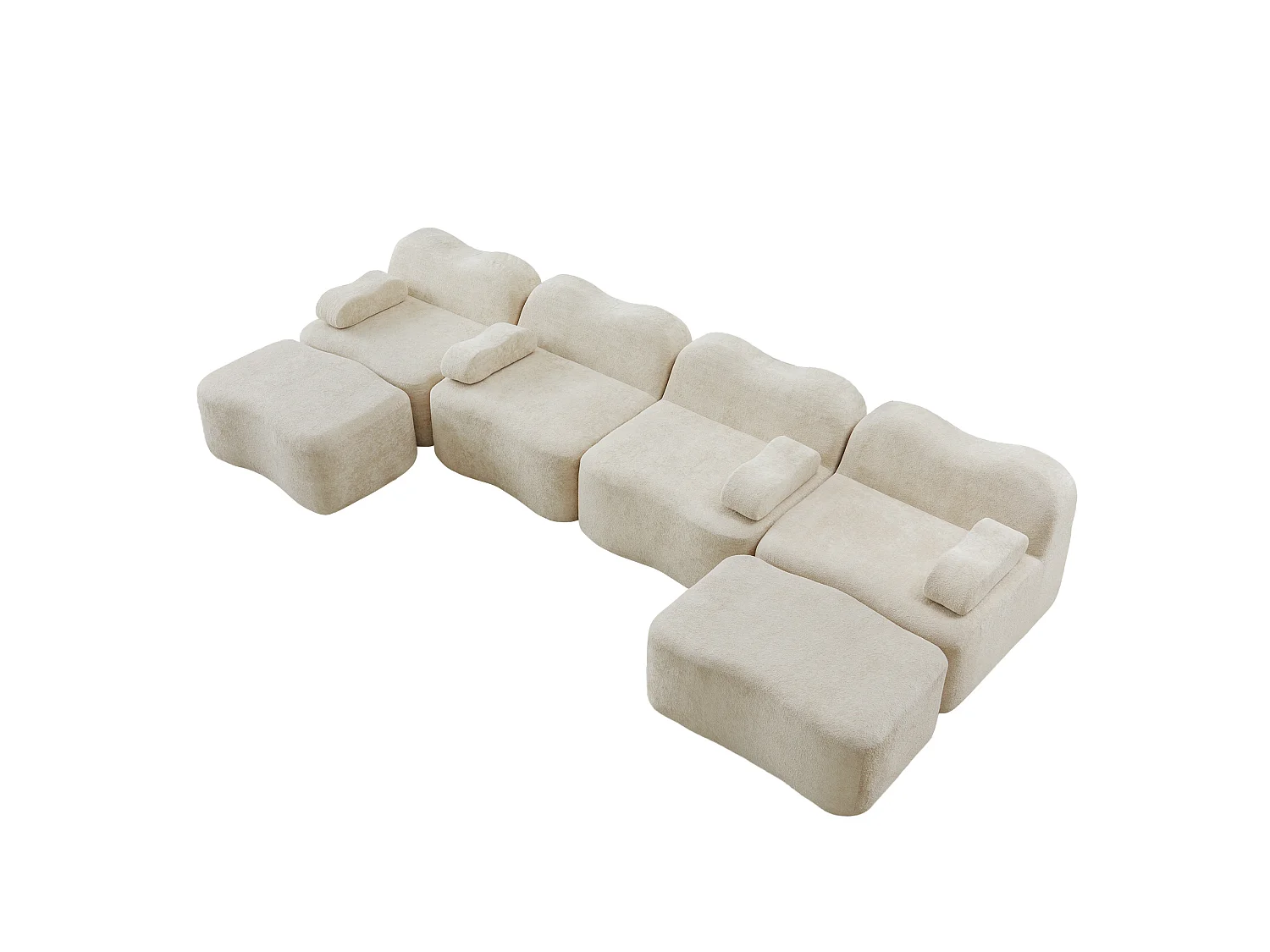 Sofá modular de 4 plazas, 384 cm, en terciopelo con 2 otomanas - Beige