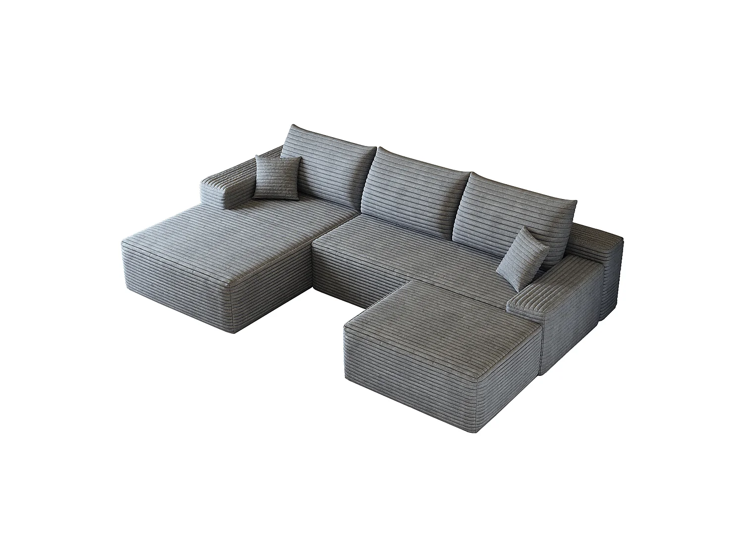 Canapé modulable 3 places 270 cm avec méridienne à gauche et pouf - Gris