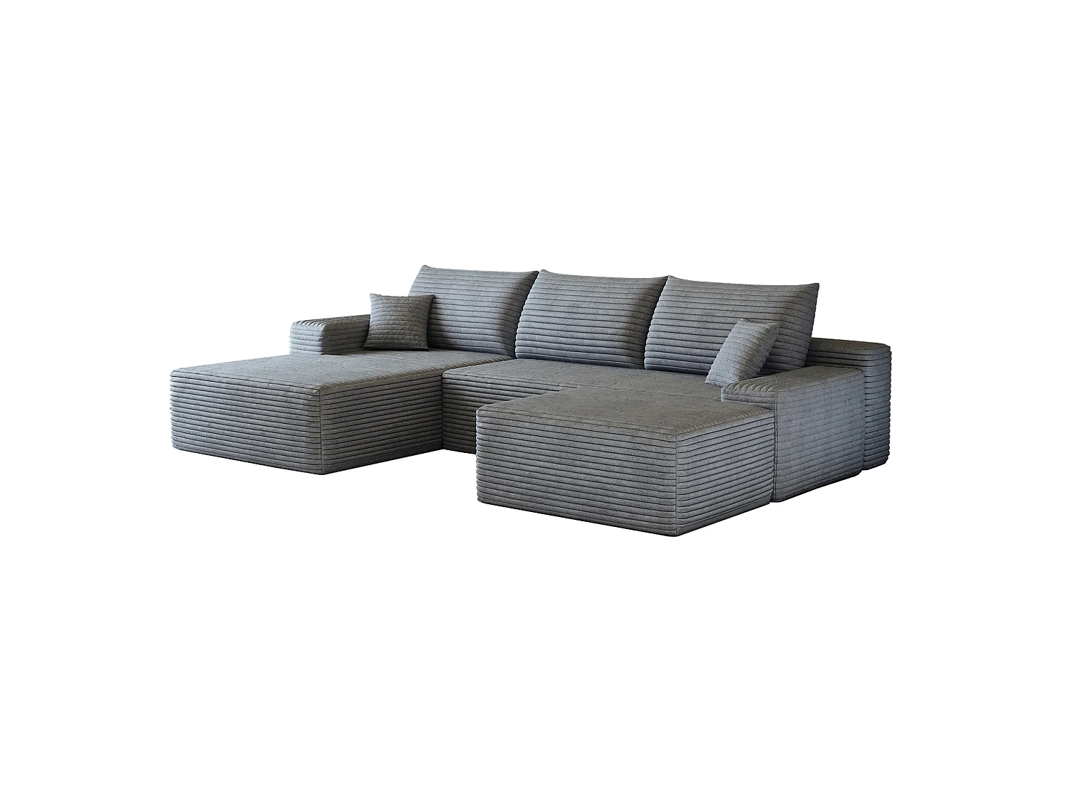 Canapé modulable 3 places 270 cm avec méridienne à gauche et pouf - Gris