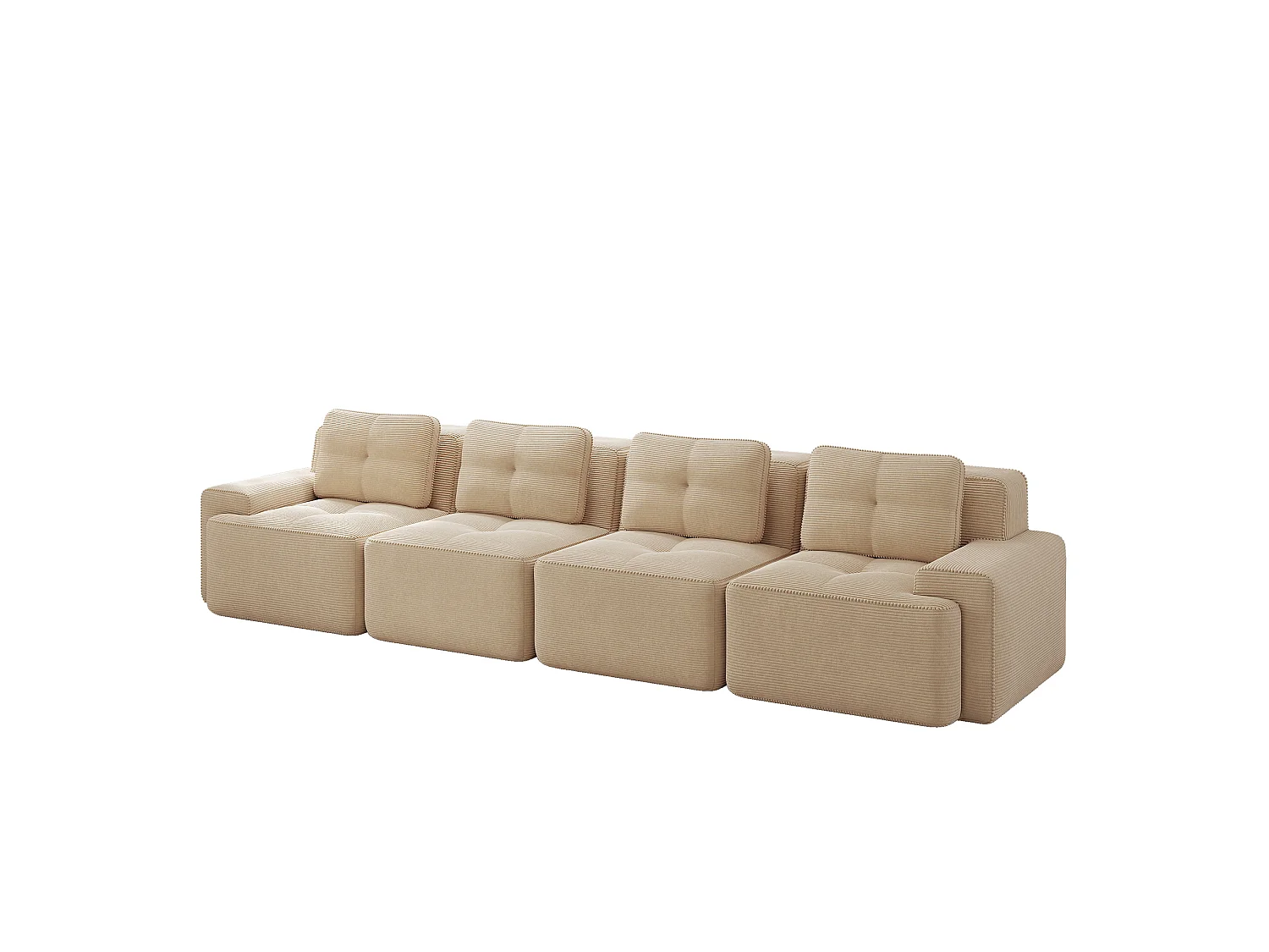 Canapé modulable 4 places 382 cm en velours côtelé - Beige - Sans montage