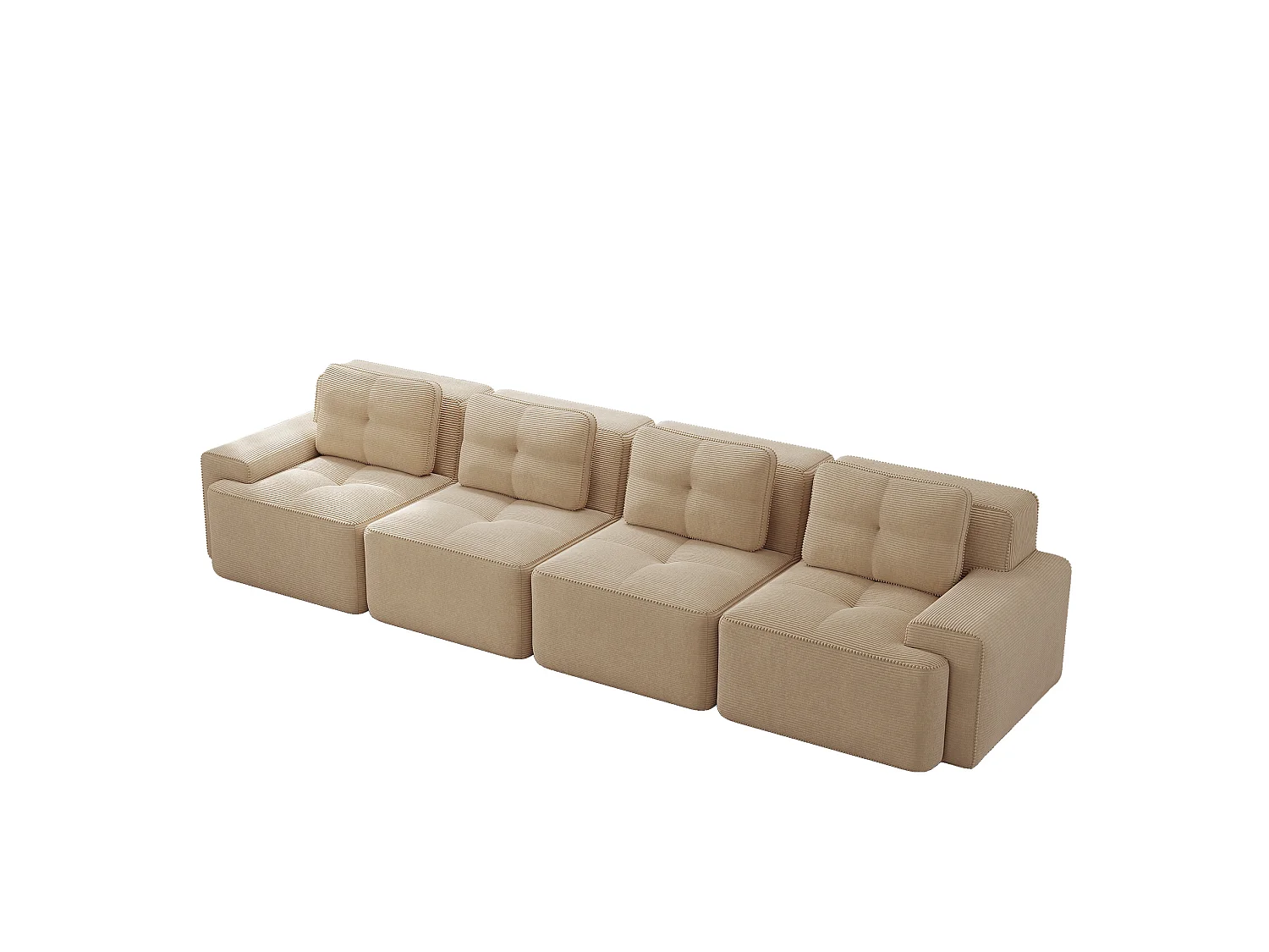 Canapé modulable 4 places 382 cm en velours côtelé - Beige - Sans montage