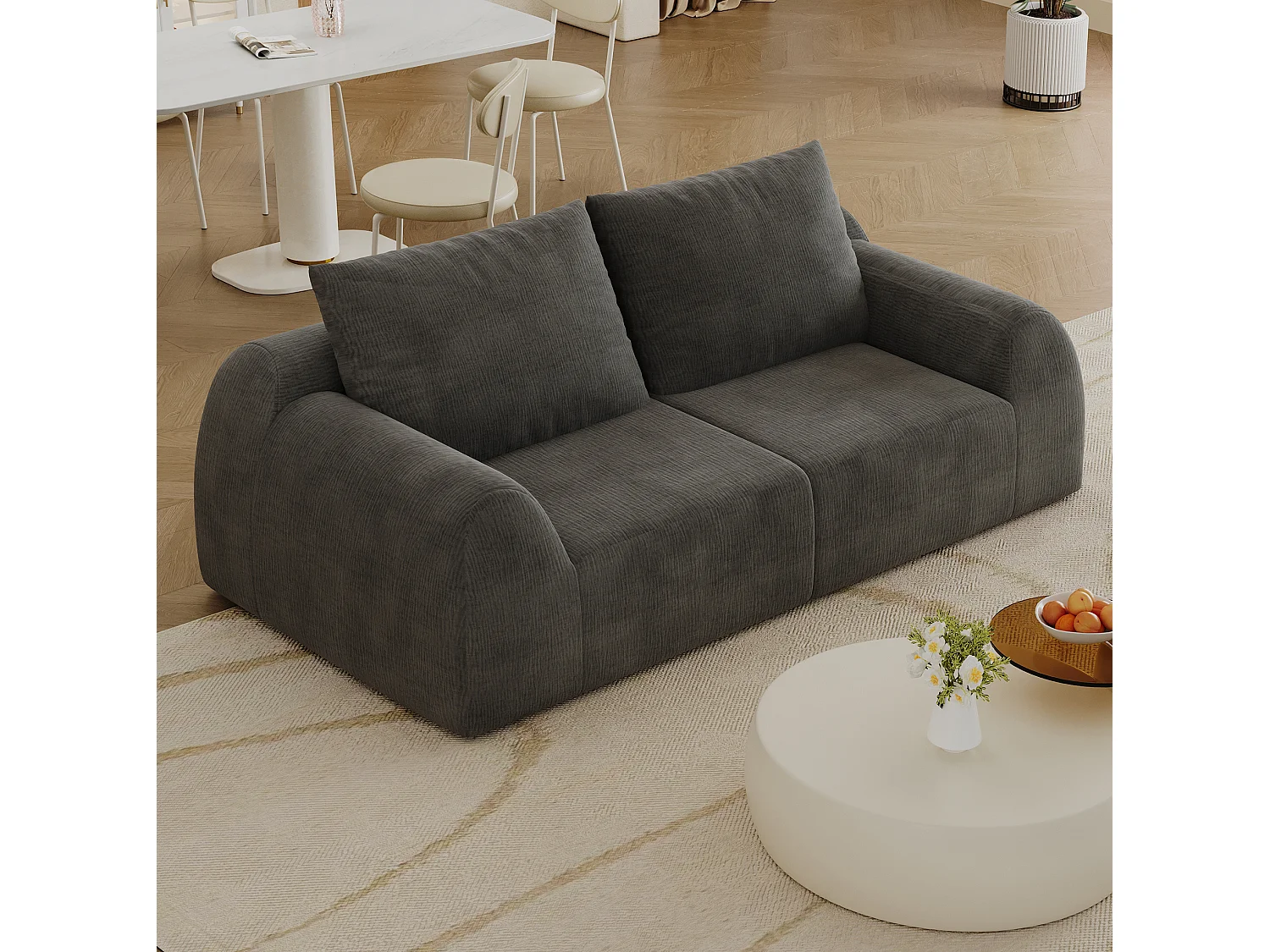 Canapé modulable 2 places en chenille - Sans montage - Gris foncé