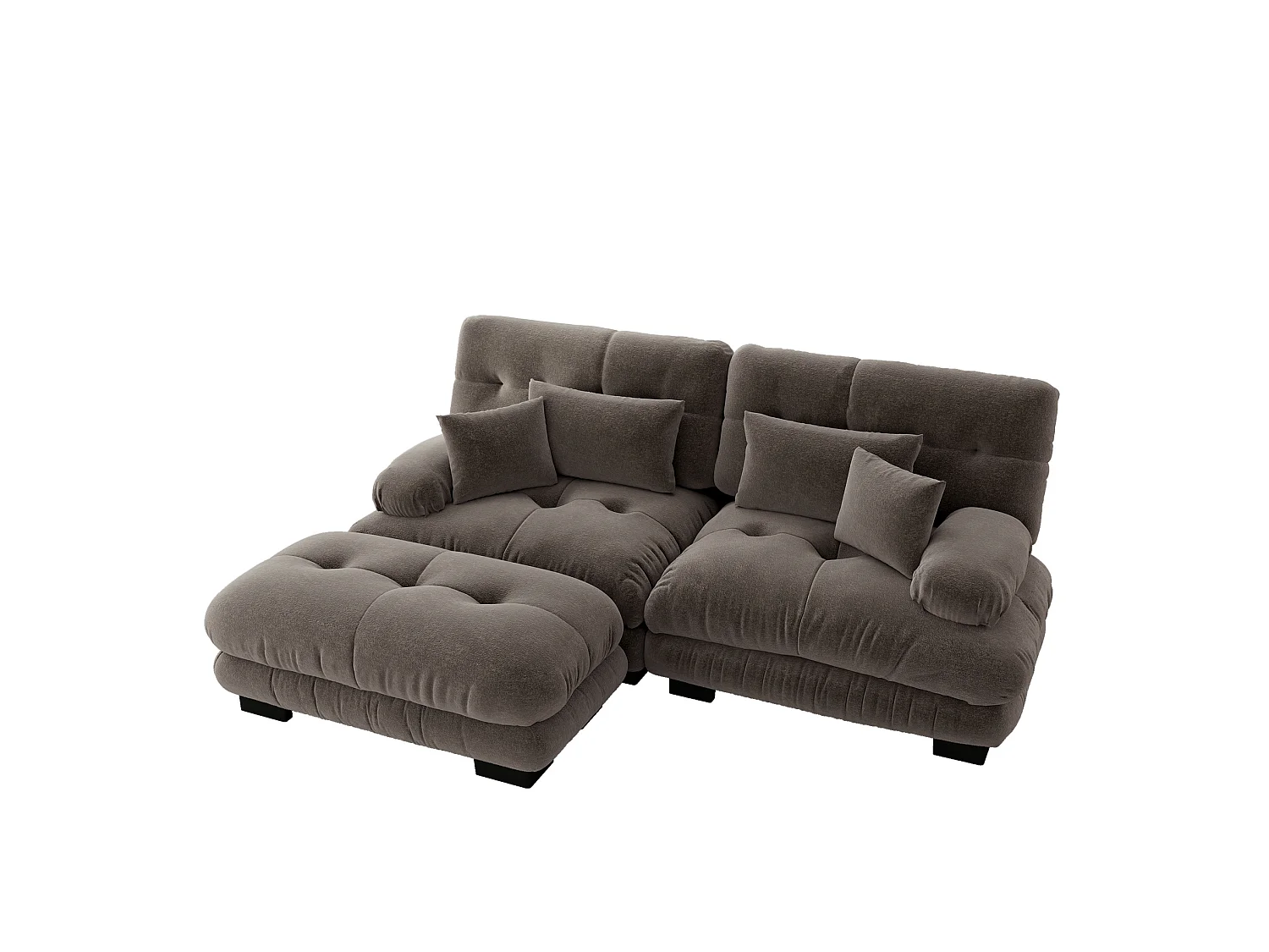 Sofá modular de 2 plazas de chenilla con reposabrazos y otomana - Marrón