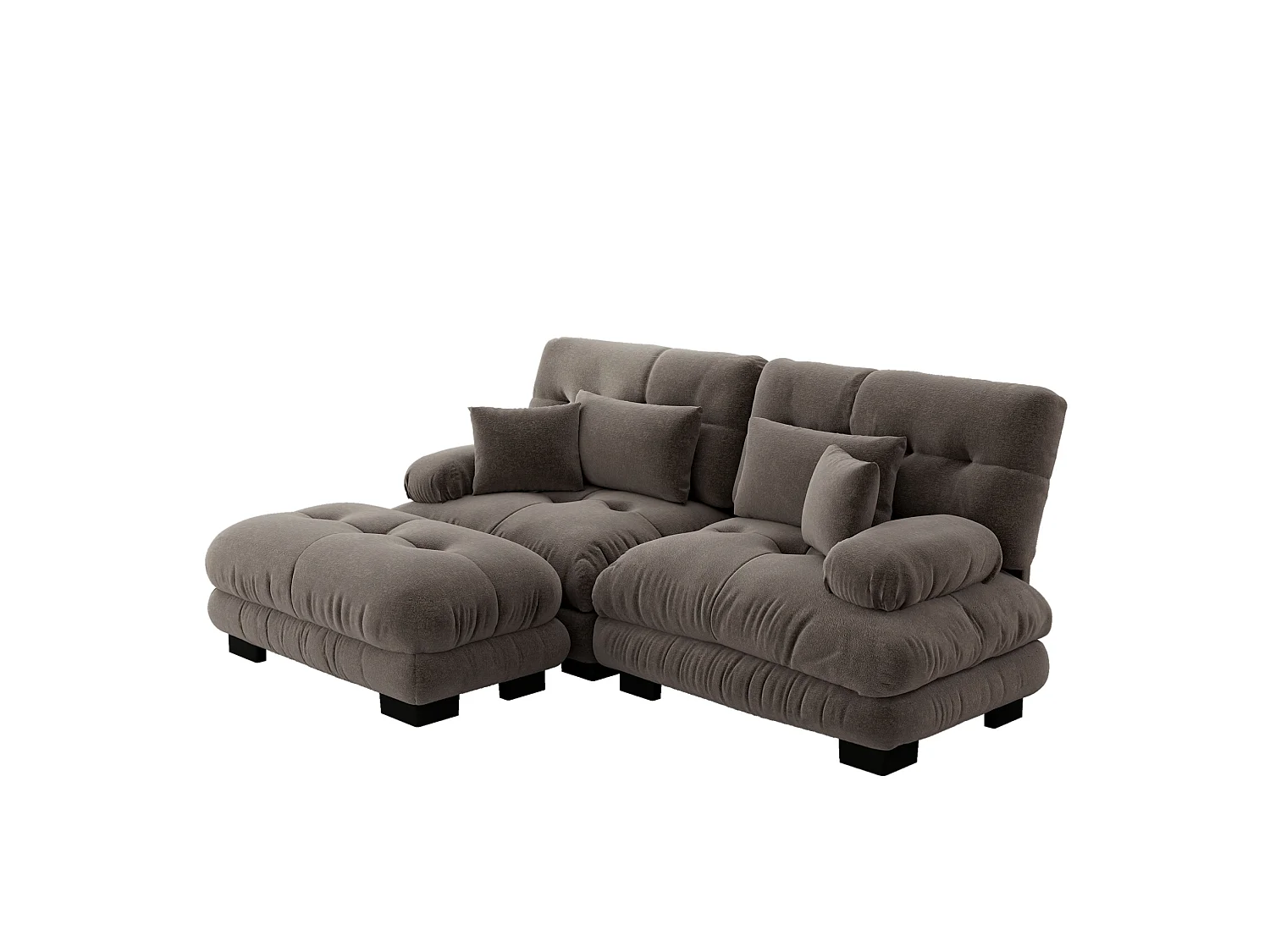 Sofá modular de 2 plazas de chenilla con reposabrazos y otomana - Marrón