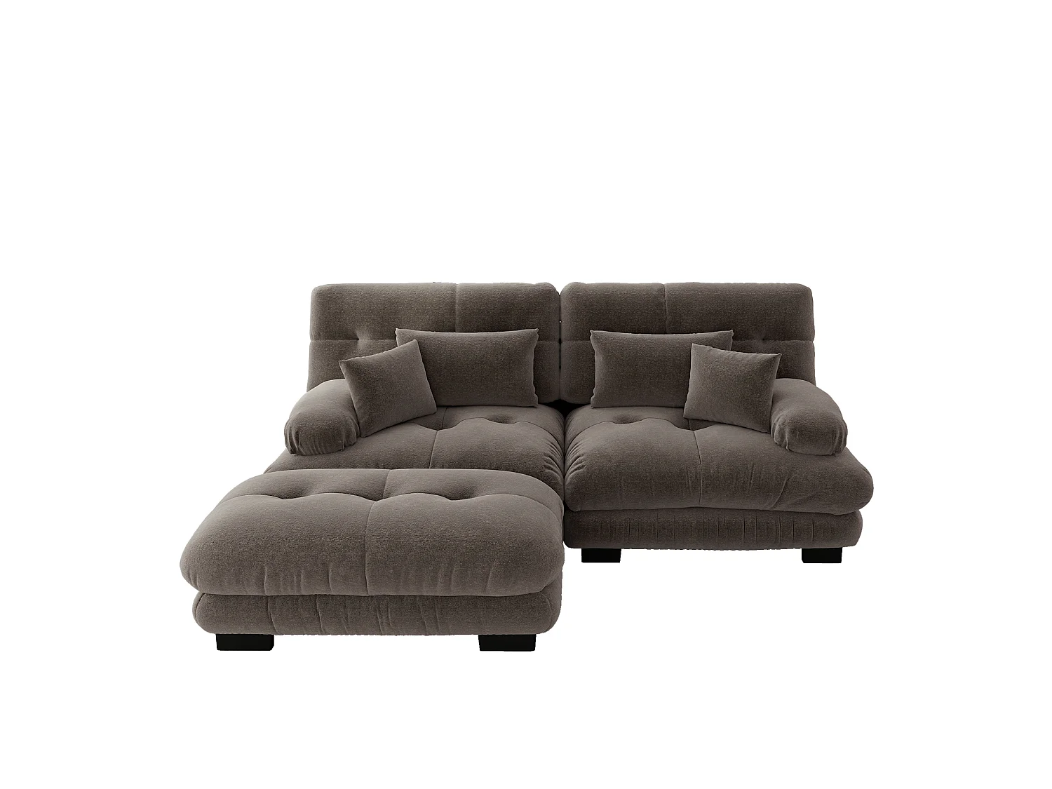 Sofá modular de 2 plazas de chenilla con reposabrazos y otomana - Marrón