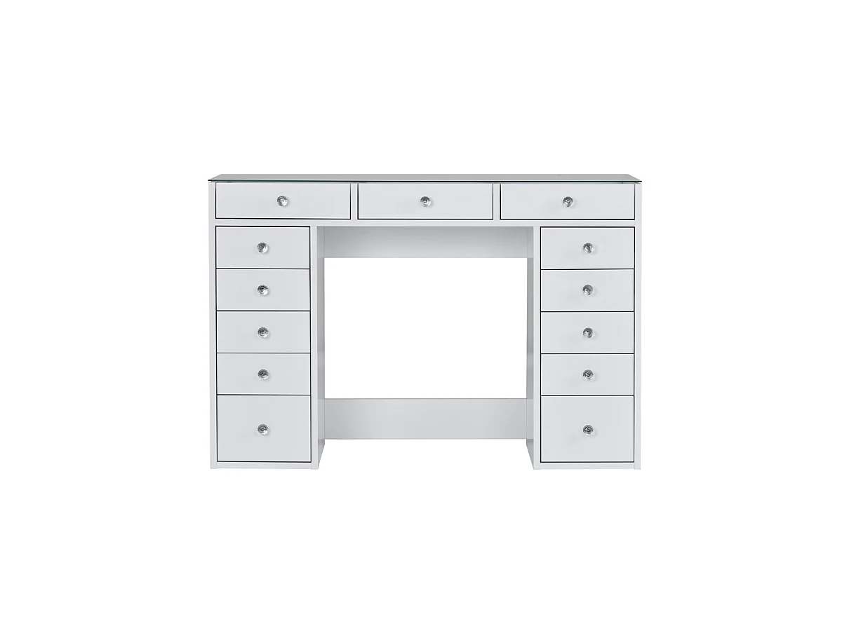 Coiffeuse 13 tiroirs avec vitrine décor blanc L120 cm - ZÉLIA