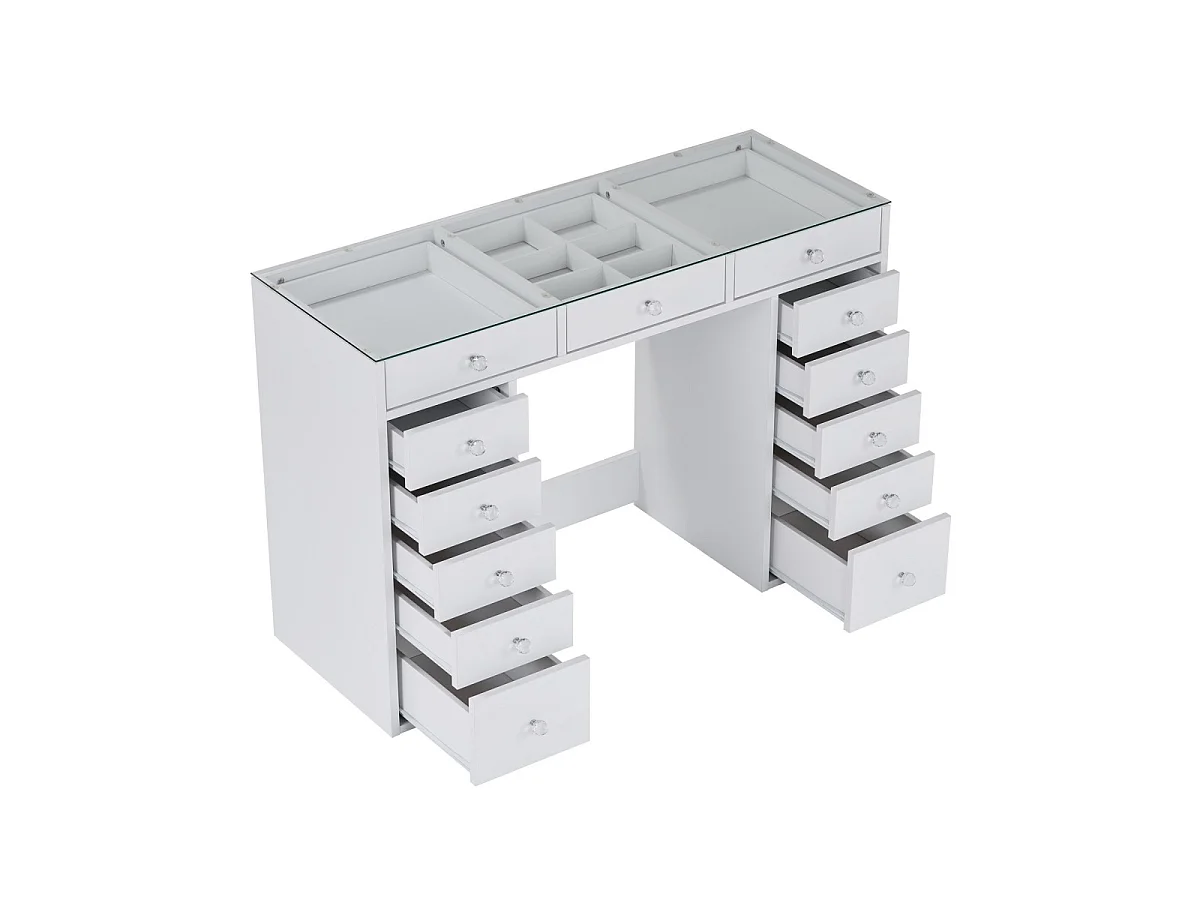 Coiffeuse 13 tiroirs avec vitrine décor blanc L120 cm - ZÉLIA