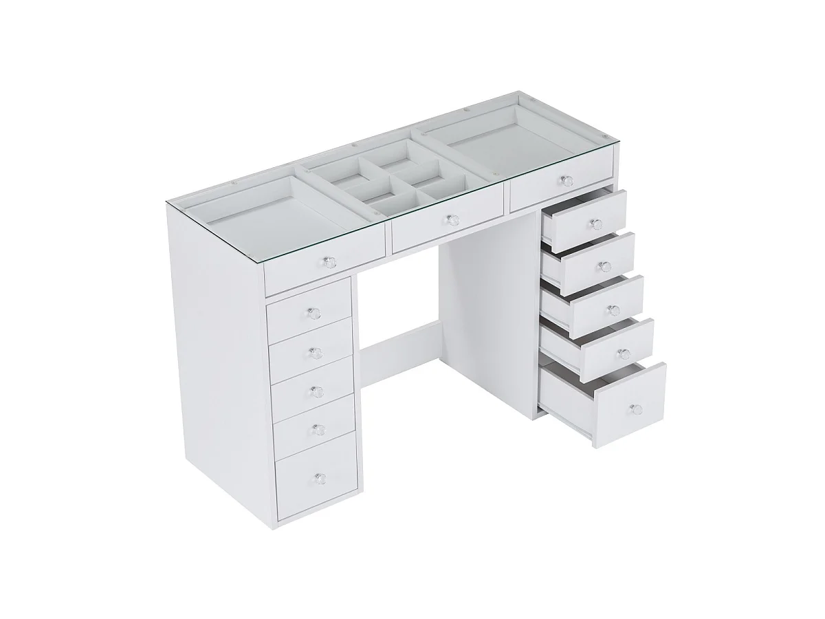 Coiffeuse 13 tiroirs avec vitrine décor blanc L120 cm - ZÉLIA