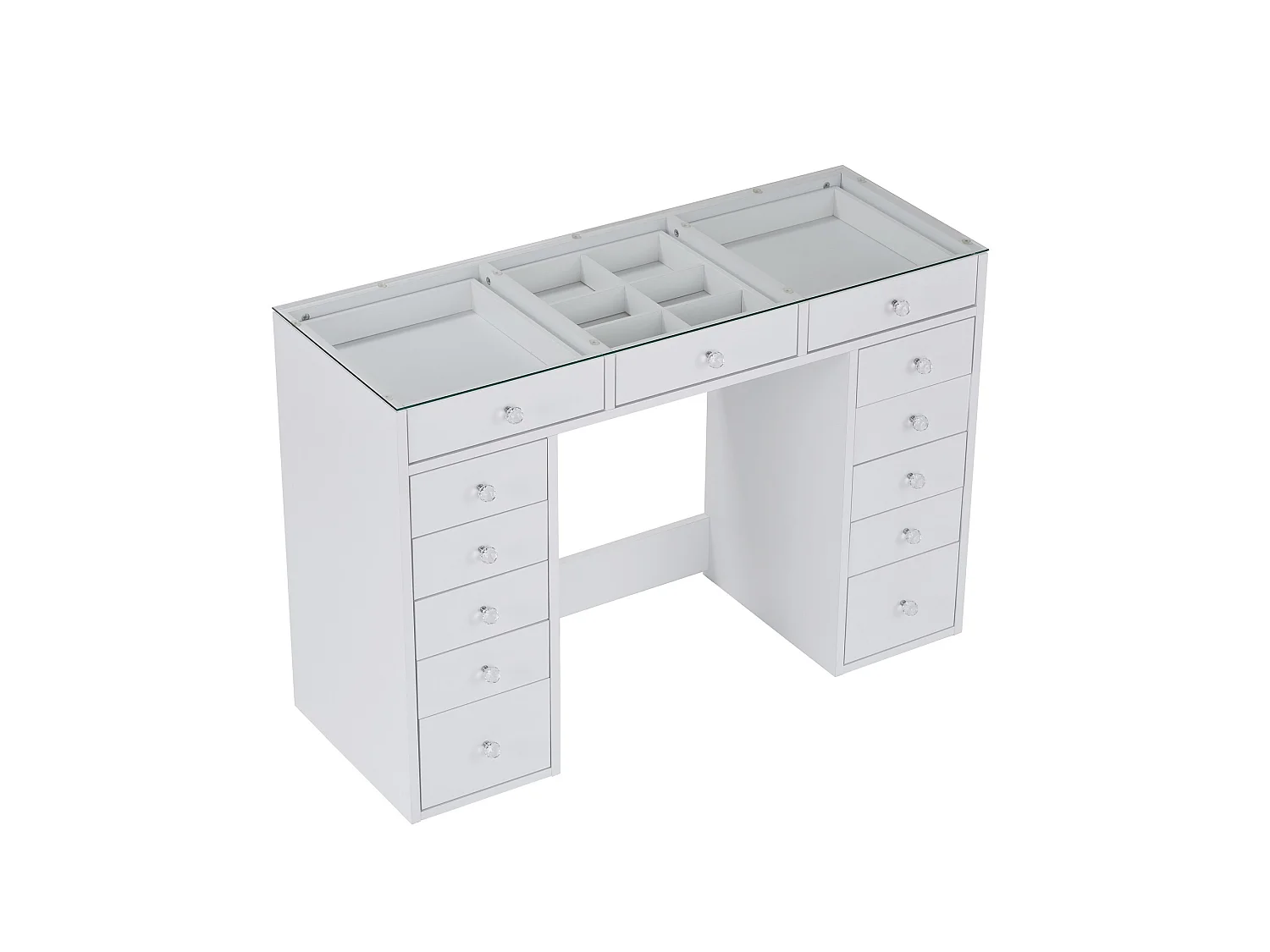 Coiffeuse 13 tiroirs avec vitrine décor blanc L120 cm - ZÉLIA