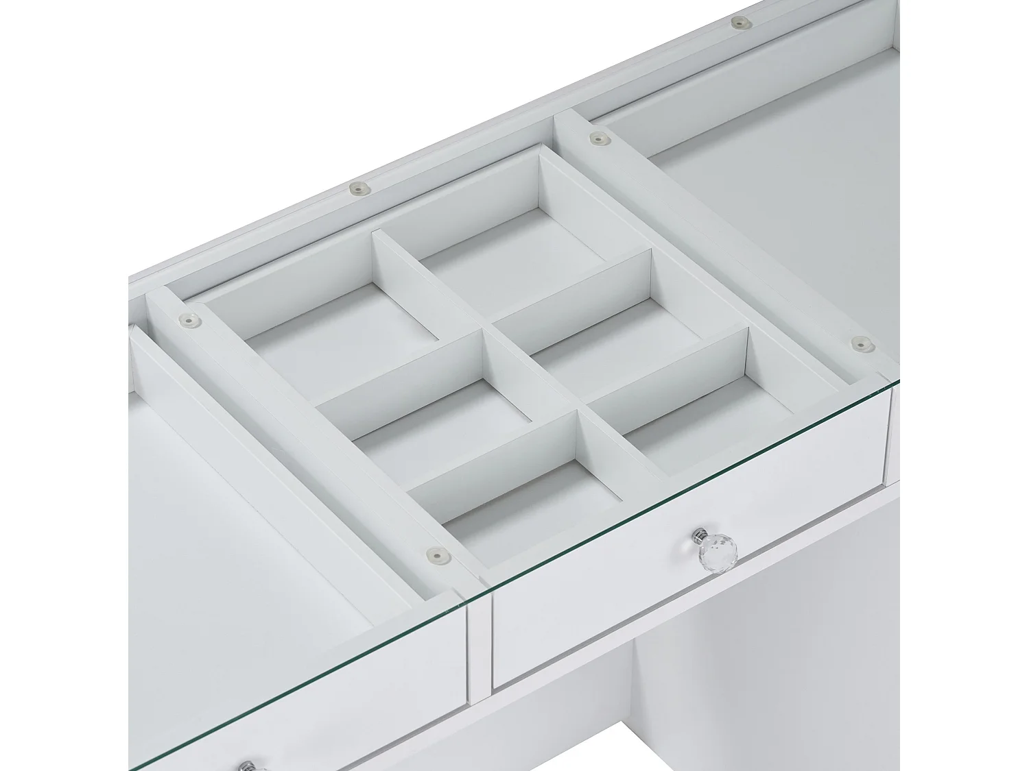 Coiffeuse 13 tiroirs avec vitrine décor blanc L120 cm - ZÉLIA