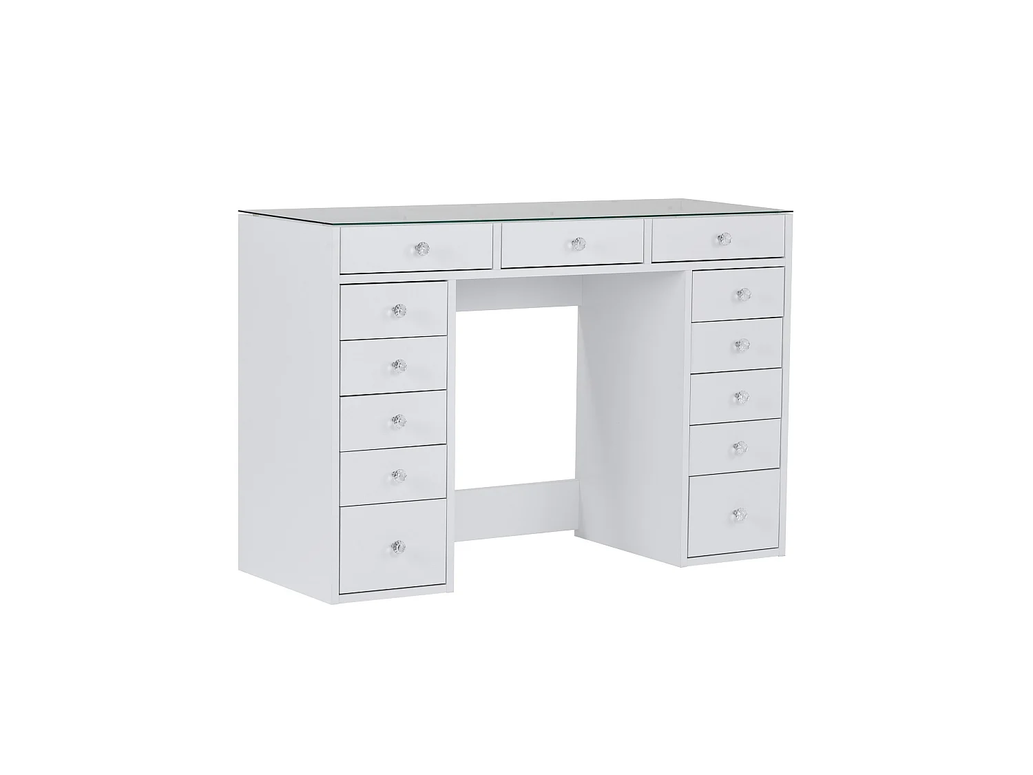 Coiffeuse 13 tiroirs avec vitrine décor blanc L120 cm - ZÉLIA